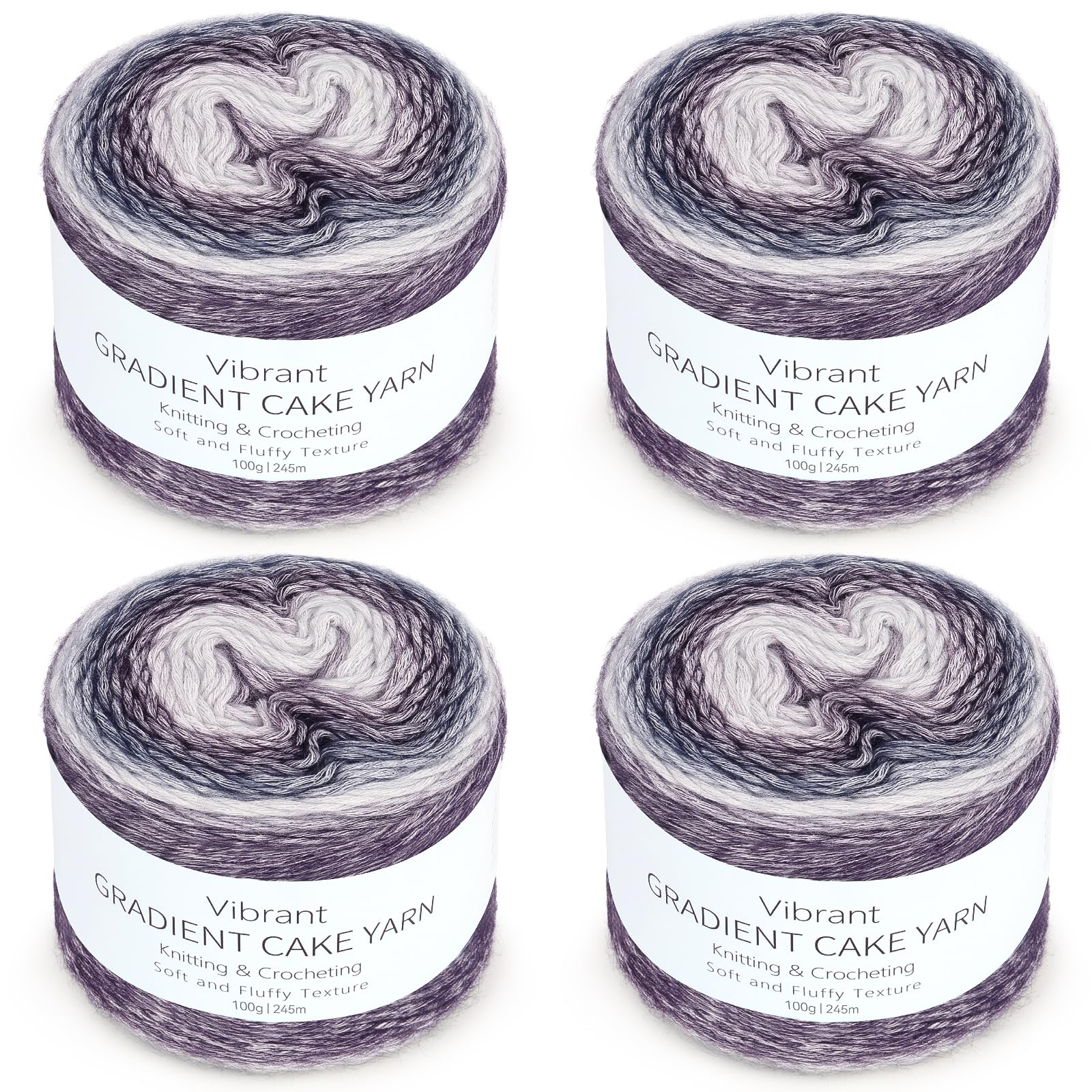 Coopay Farbverlaufsgarn, 400g (4x100g) Wolle zum Häkeln, Mehrfarbiges Gradient Häkelgarn, Schön Farbverlaufswolle Super Weich Häkelgarn, Wolle zum Stricken Elegante Pullover Hüte, Schal - Lila-Grau