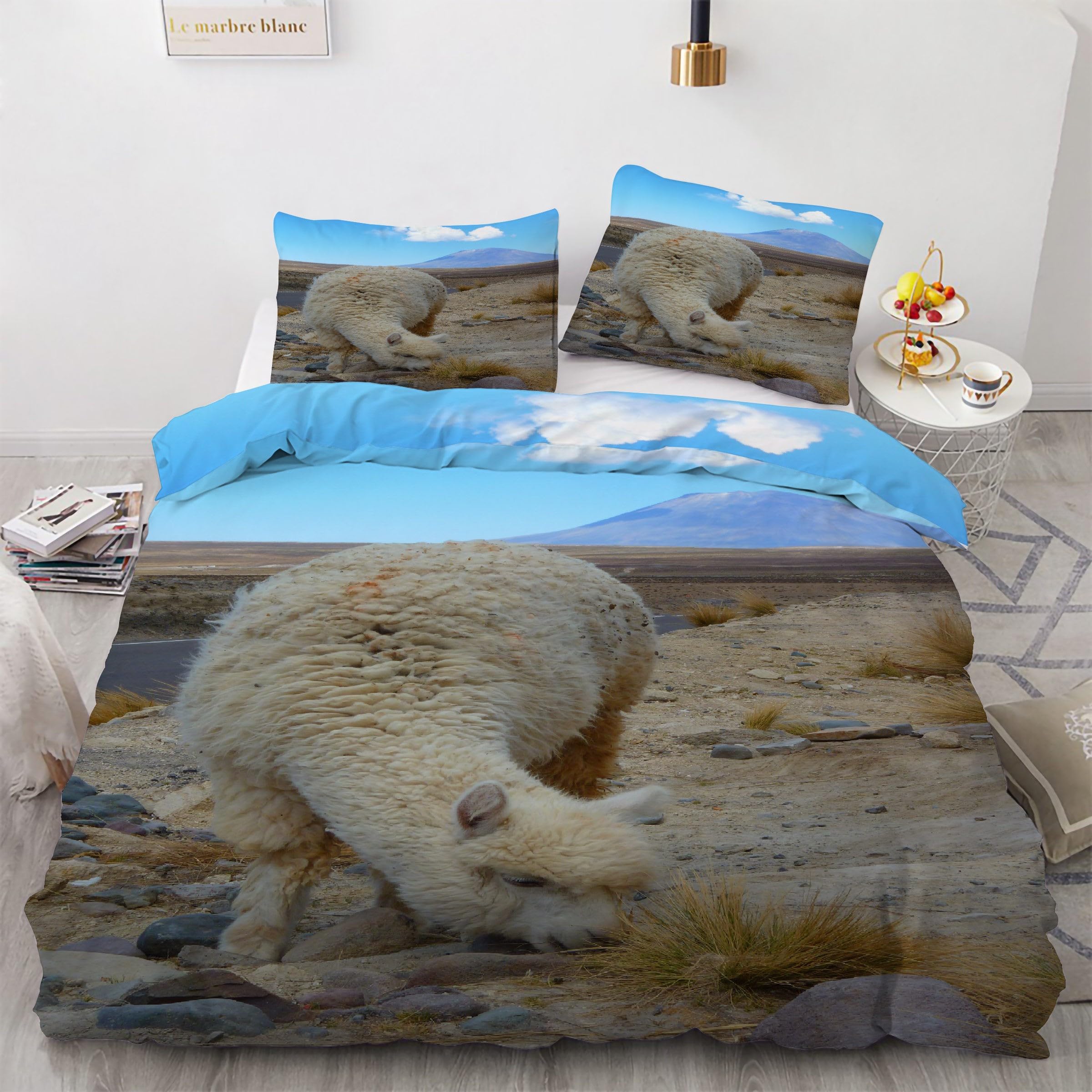 Housse de couette 220x240 animal parure de lit alpaga 3 pcs