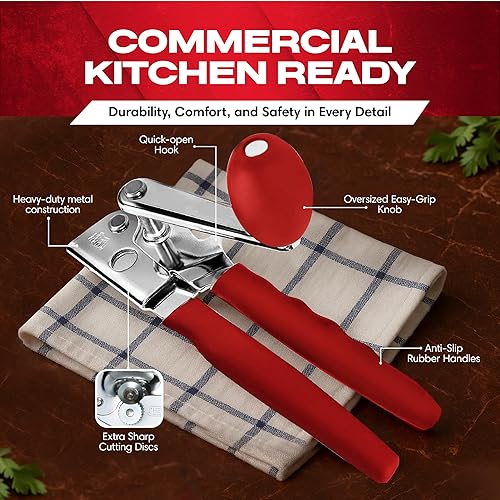 Miniatura 3 de Chef-Master - Paquete de 2 abrelatas resistentes con agarre antideslizante, manual manual para latas grandes