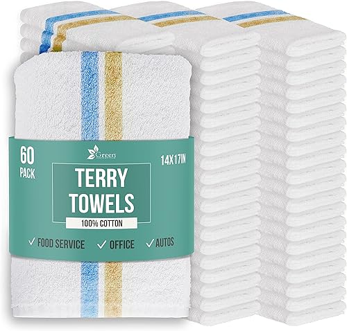 GREEN LIFESTYLE Toallas de rizo a rayas azules y naranjas, trapos blancos, toallas de bar, 100% algodón absorbente y duradero, trapos de limpieza