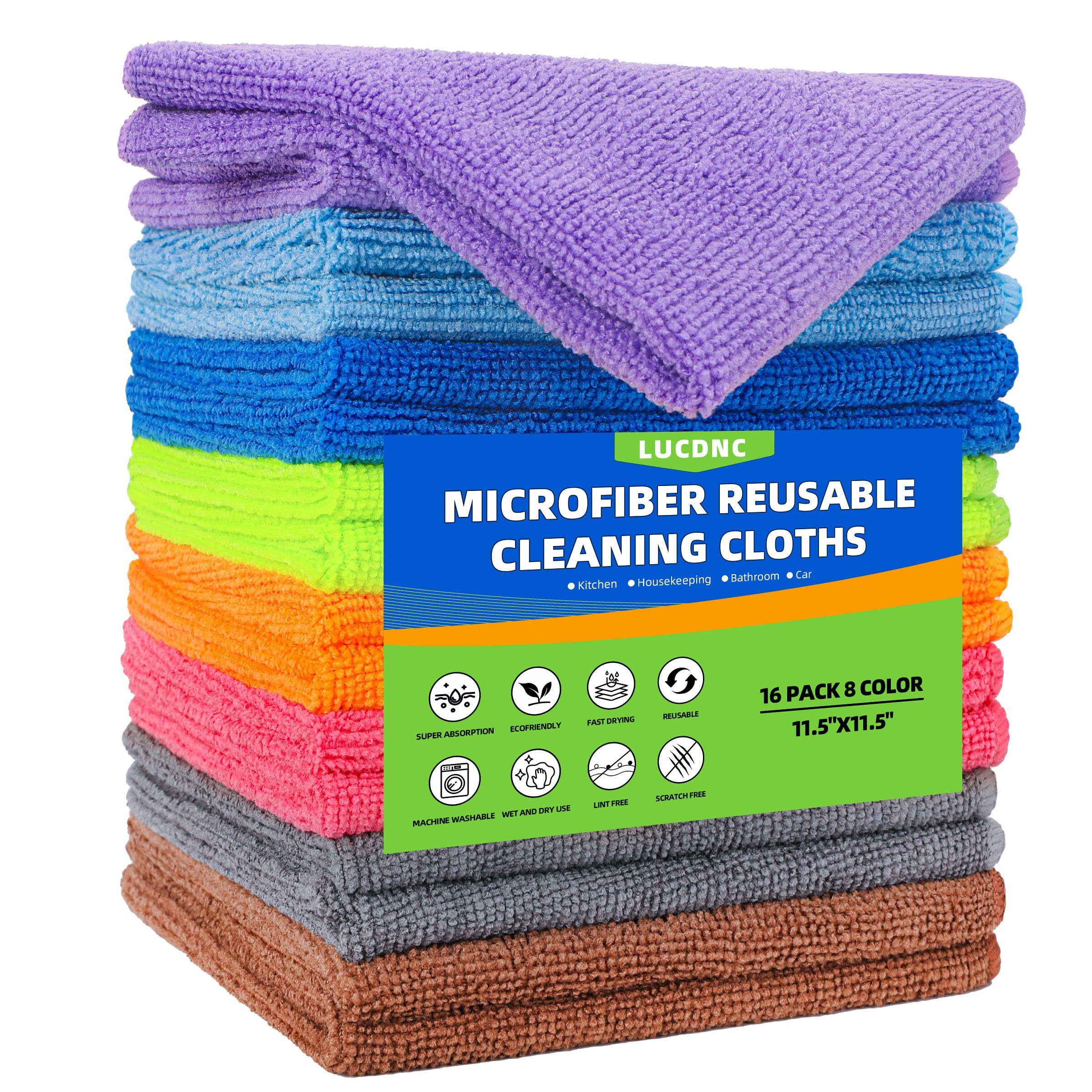 Microfiber Cleaning Cloths 16 Pack 8 Color Cleaning Rags for Housekeeping Home Kitchen Bathroom Car 11 5X11 5