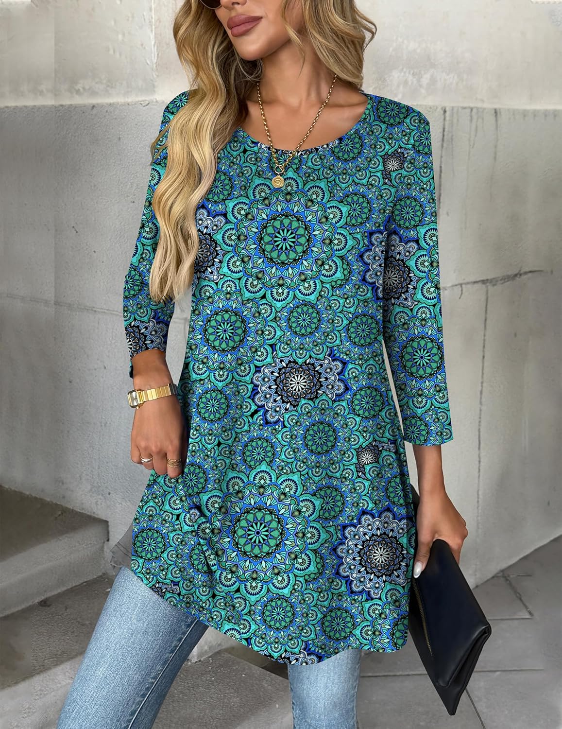 Zeagoo Women Tops 3/4 Sleeve Dressy Casual Plus Size Tunics to Wear with Leggings Swing Flare T-Shirt Loose Blouses - Image 4