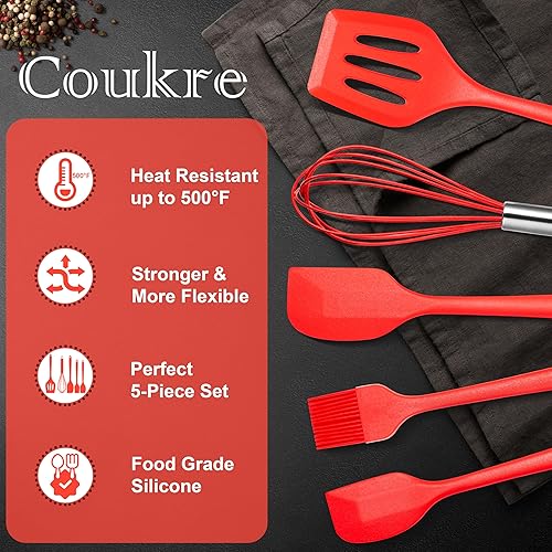 Miniatura 3 de Juego de 5 espátulas de silicona, espátula de goma de grado alimenticio, juego de utensilios de cocina de silicona, espátulas de silicona resistente