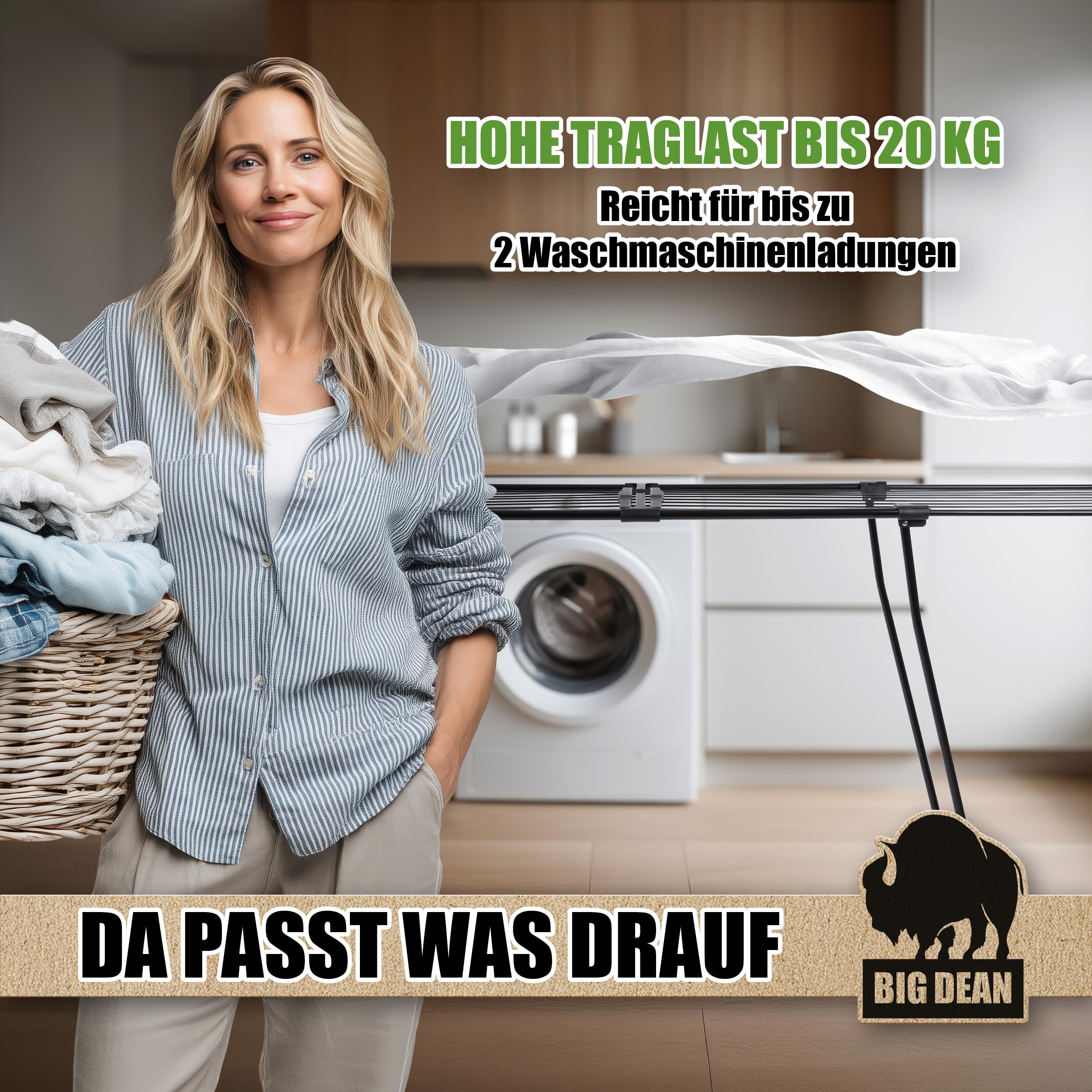 BigDean Wäscheständer 200 ausziehbar 20M Trockenfläche Teleskop XXL schwarz