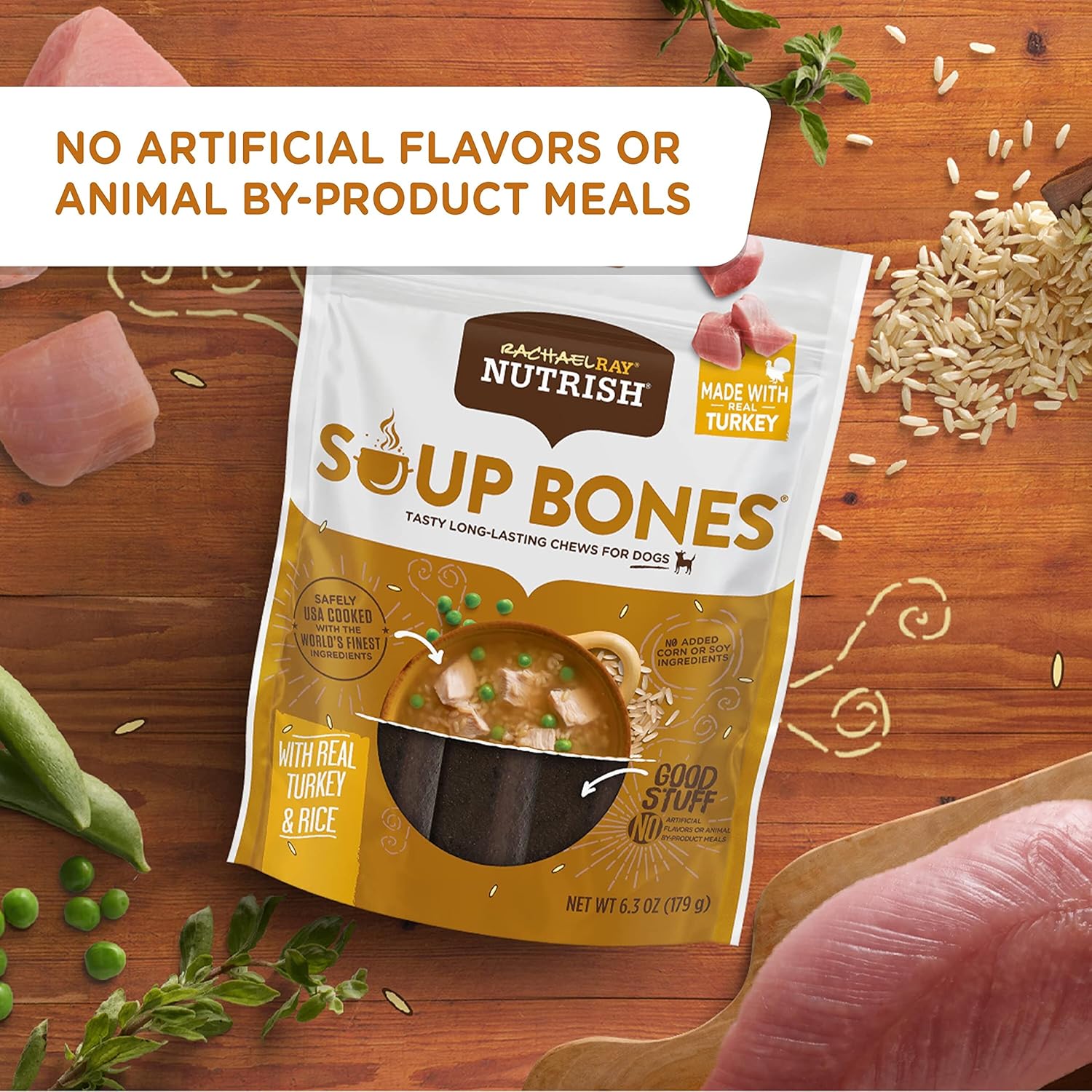 Nutrish Rachael Ray Dog Chews Soup Bones with Real Turkey & Rice, 24 Dog Treats