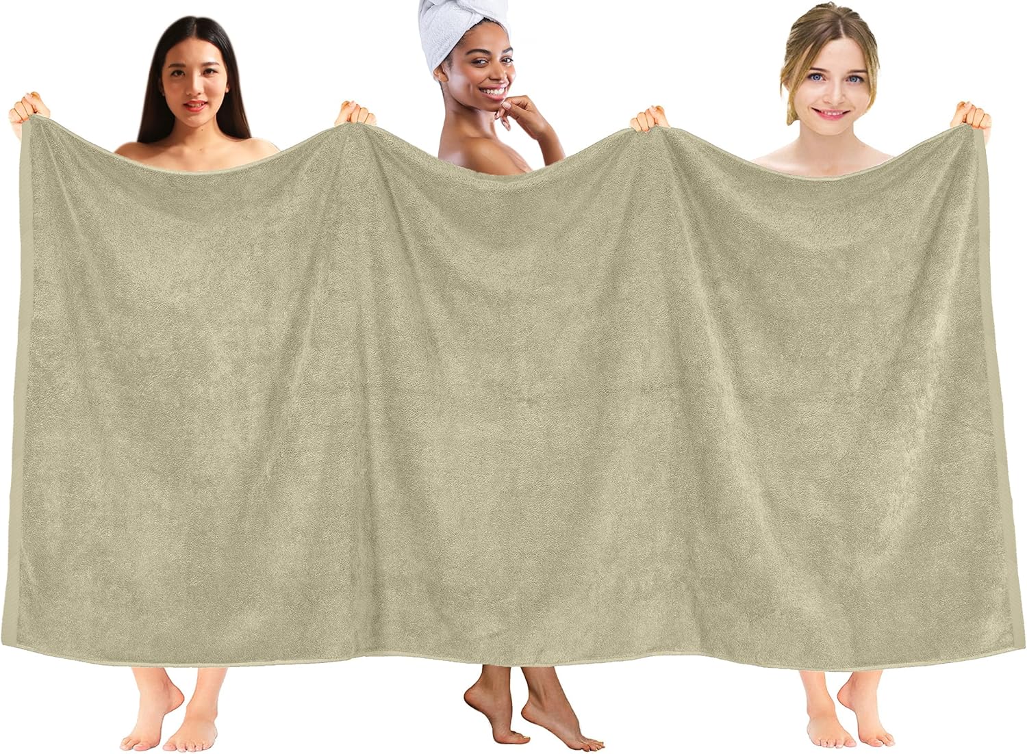 DAN RIVER 3-Piece Towel Set: 1 Oversized Bath Sheet (40x80 Inches) & 2 Bath Sheets (35x70 Inches), 550 GSM - Beig & Grey