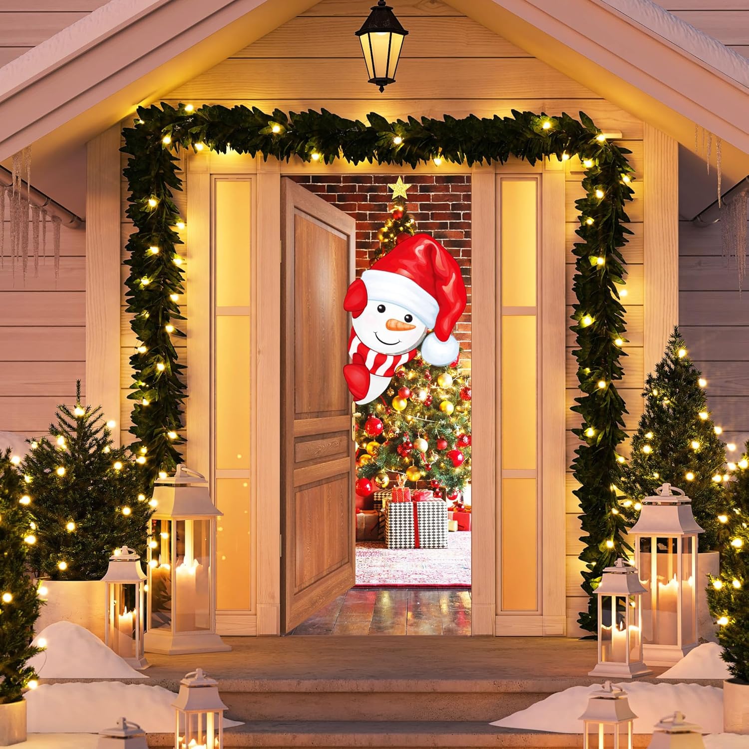 Christmas Snowman Door Cover Christmas Door Decorations