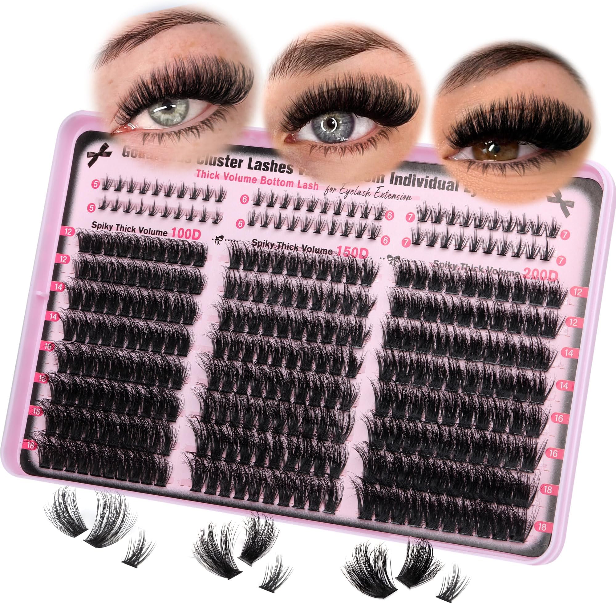 Lash Clusters Volume Cluster Eyelash Extensions D Curl Waterproof Individual Lashes 240pcs Fluffy Faux Mink Cluster Lashes and 60pcs Bottom Lashes for DIY Eyelash Extension