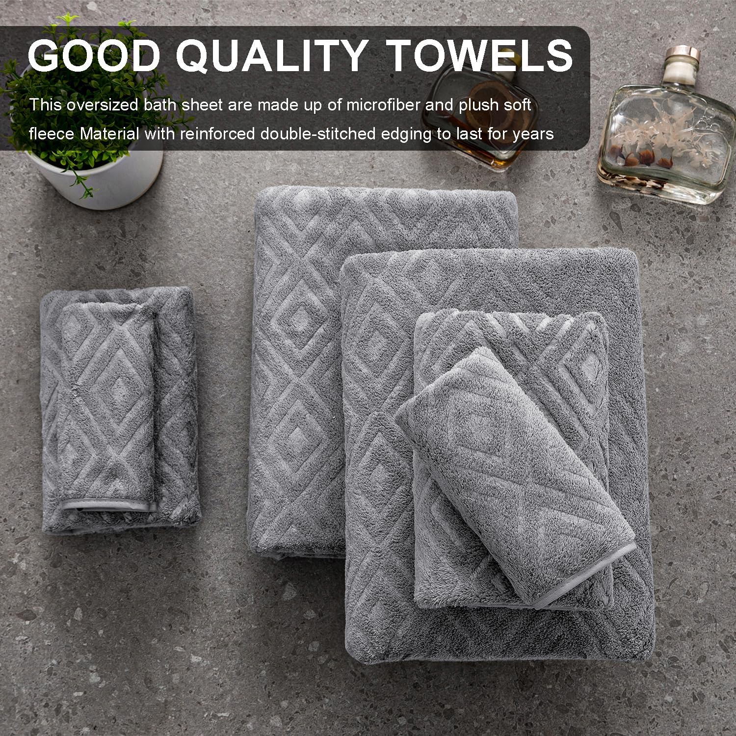 Ferdilan 8 Pack Bath Towel Set,Microfiber Towel Set,2 Bath Sheet,2 Hand Towel,4 Washcloth,Ultra Soft & Quickly Dry Bathroom Towel,Plush Highly Absorbent Shower Towel for Hotel Spa-Light Grey