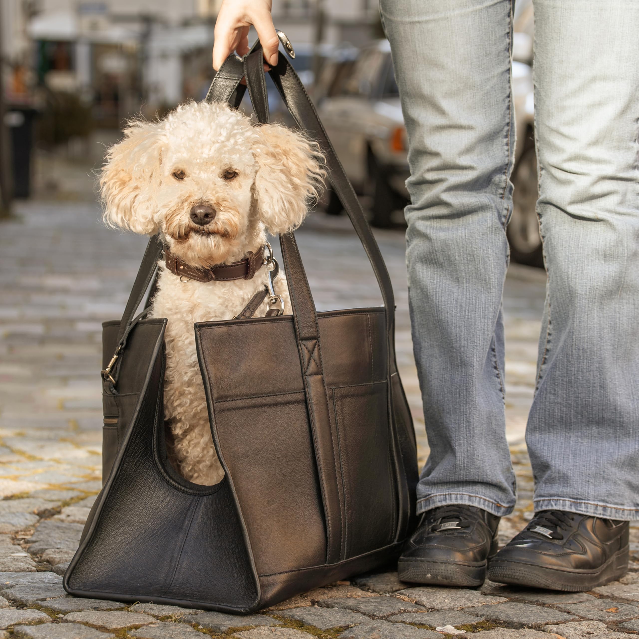 Gusti Majvi - Bolsa de transporte para mascotas, piel, color negro