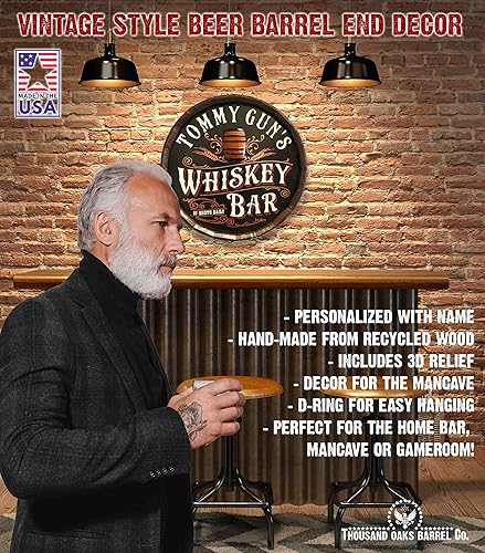Vista 371 de THOUSAND OAKS BARREL CO. Personaliza el letrero de un cuarto de barril con cócteles de gato negro, barril de vino hecho de madera de roble de alta