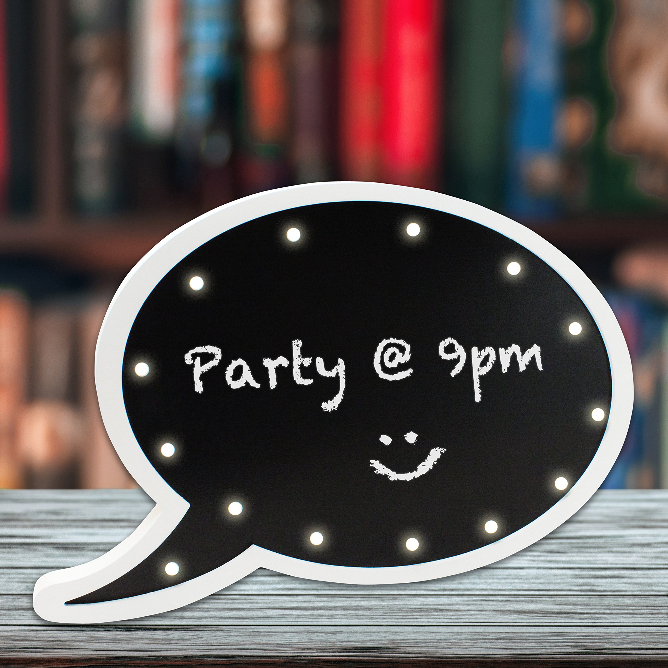Global Gizmos Black 14 Led Battery Operated Marquee Speech Bubble Chalkboard Light Sign, Wood,