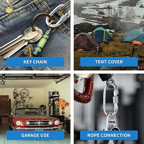 Miniatura 7 de EMEKIAN Mosquetón ovalado de escalada para interiores y exteriores, clips de seguridad resistentes con bloqueo de tornillo, 25 KN (5600 libras) para