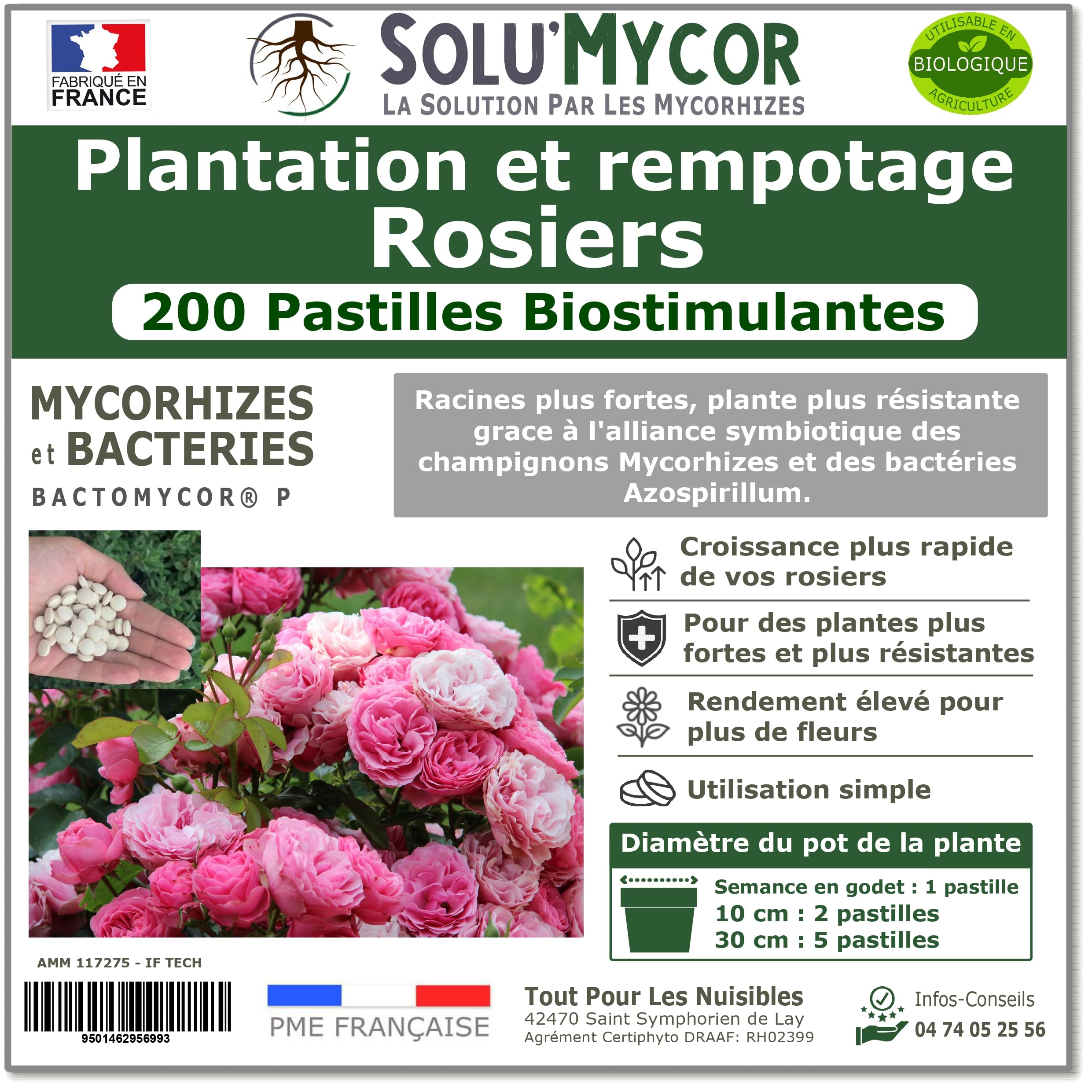 SoluMycor – 200 Pastilles Biostimulantes Rosiers – Idéal pour Semis & Plantation – Mycorhizes & Bactéries Azospirillum – Favorise le Développement Racinaire – Fabriqué en France