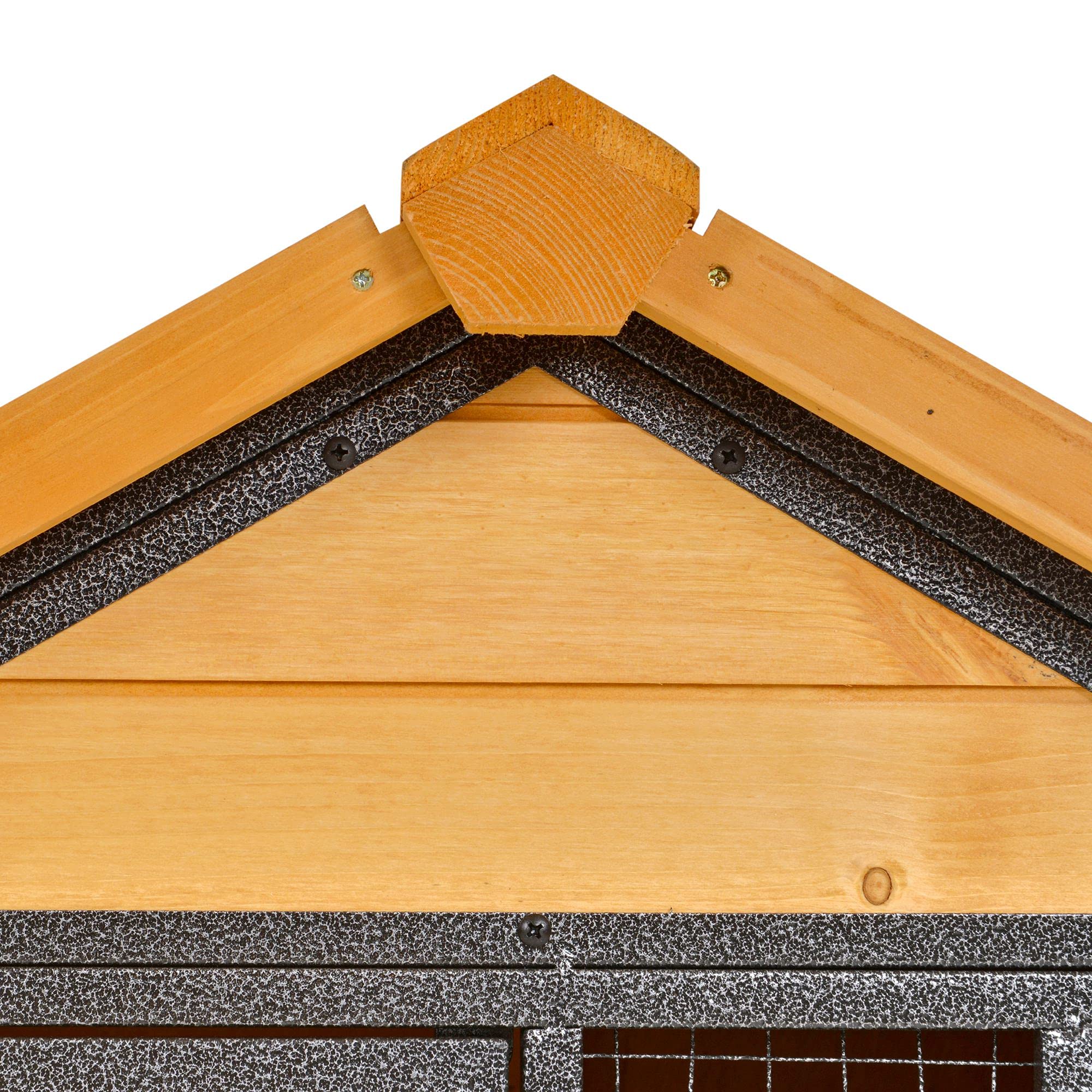 PawHut Kaninchenstall erhöhtes Haustier Haus Kleintierstall mit Freilaufgehege, Abschließbare Tür Outdoor Holz-Metall Hellgelb 122 x 63 x 92 cm