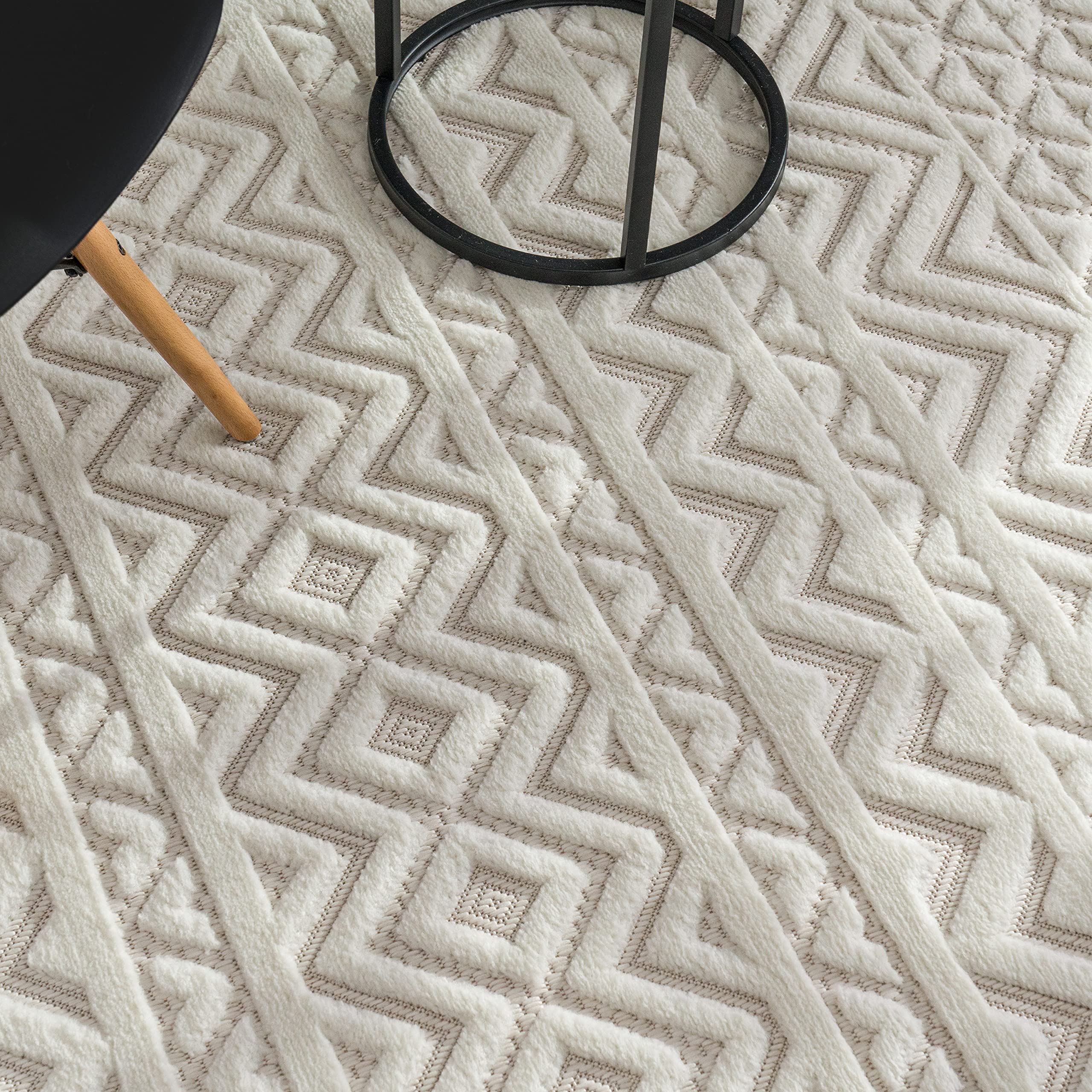 Paco Home Tapis Exterieur Terrasse Salon Cuisine Motif Scandinave Motif Ethnique Uni, Dimension:140x200 cm, Couleur:Crème