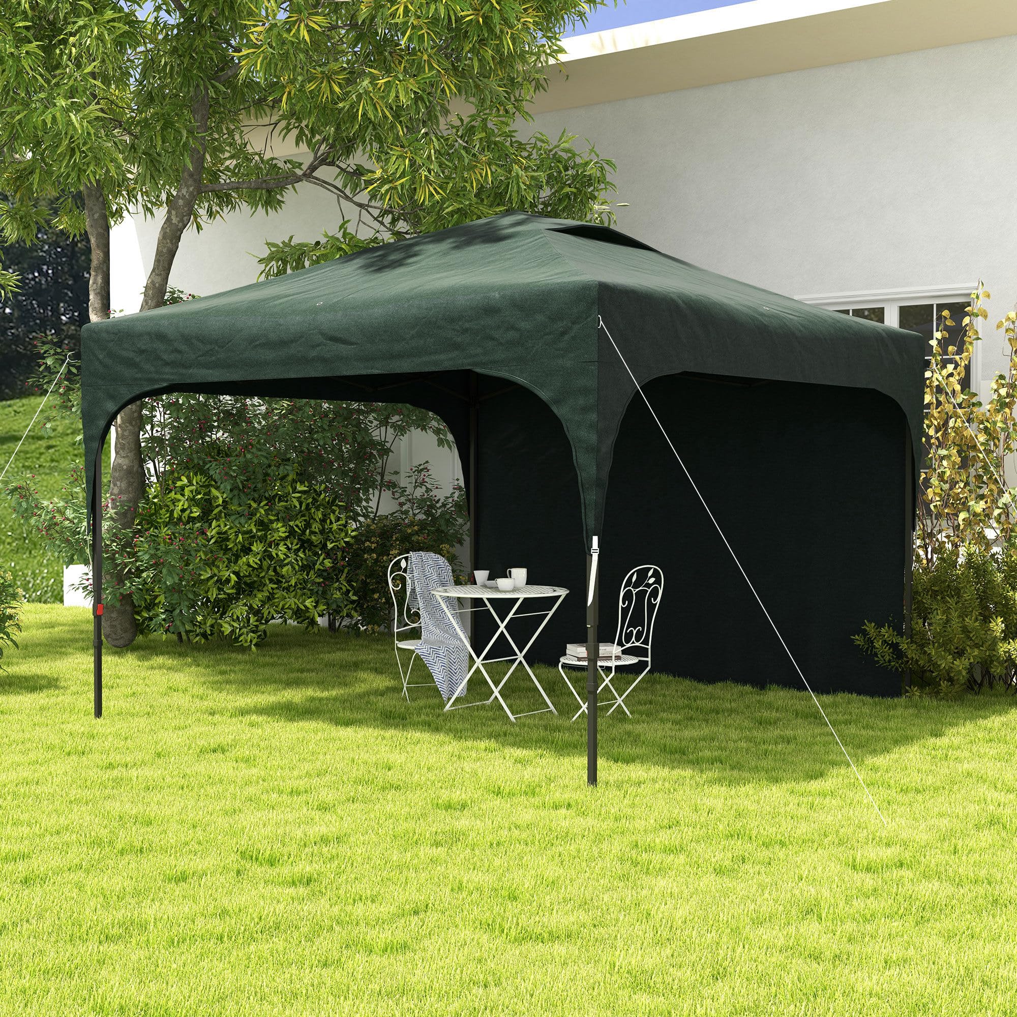 Outsunny Carpa Plegable 3x3 m Cenador de Jardín con Altura Ajustable 1 Pared Lateral Impermeable 4 Bolsas de Arena y Bolsa de Transporte Gazebo para Exterior Patio Fiestas Verde