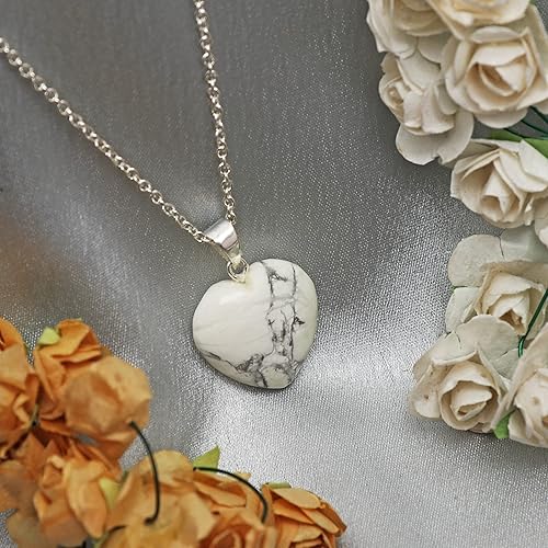 Miniatura 3 de Gempires Natural Howlite Heart Crystals Pendant Necklace, Silver Plated 18 + 2 Inch Adjustable Chain (Howlite)