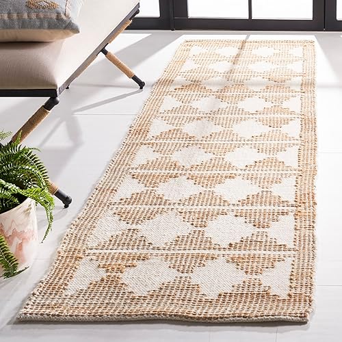 SAFAVIEH Natural Fiber Collection NF511A - Alfombra de pasillo, 2 pies 3 pulgadas x 8 pies, marfil y natural, hecha a mano de yute y lana, ideal