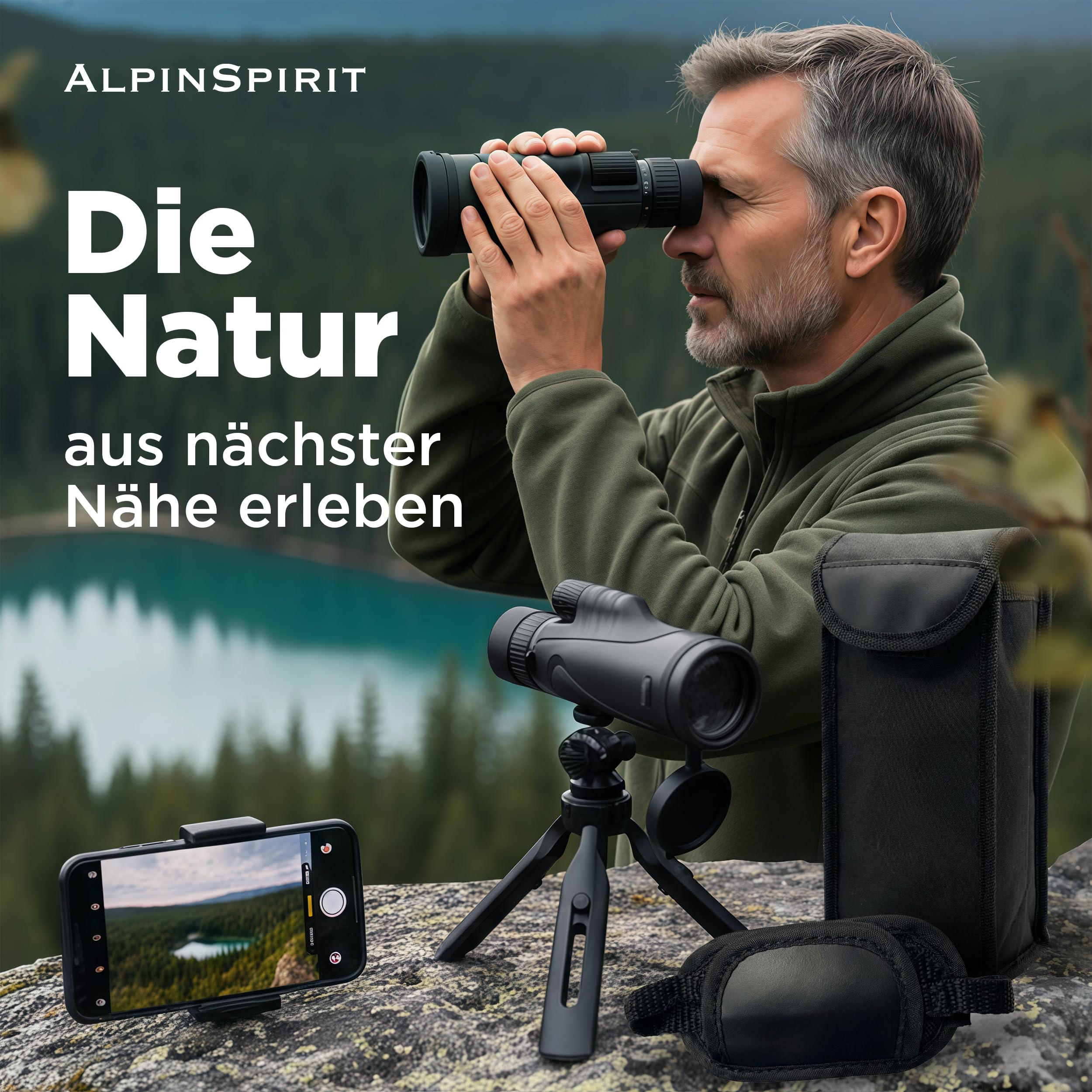 Zoom Monokular 10-30x50 mit Stativ & Handschlaufe [IPX4,FMC & BAK4],geeignet für Erwachsene,HD Weitsicht Fernrohr,Monocular, wasserabweisend,für Jagd,Wandern,mit Tasche schwarz