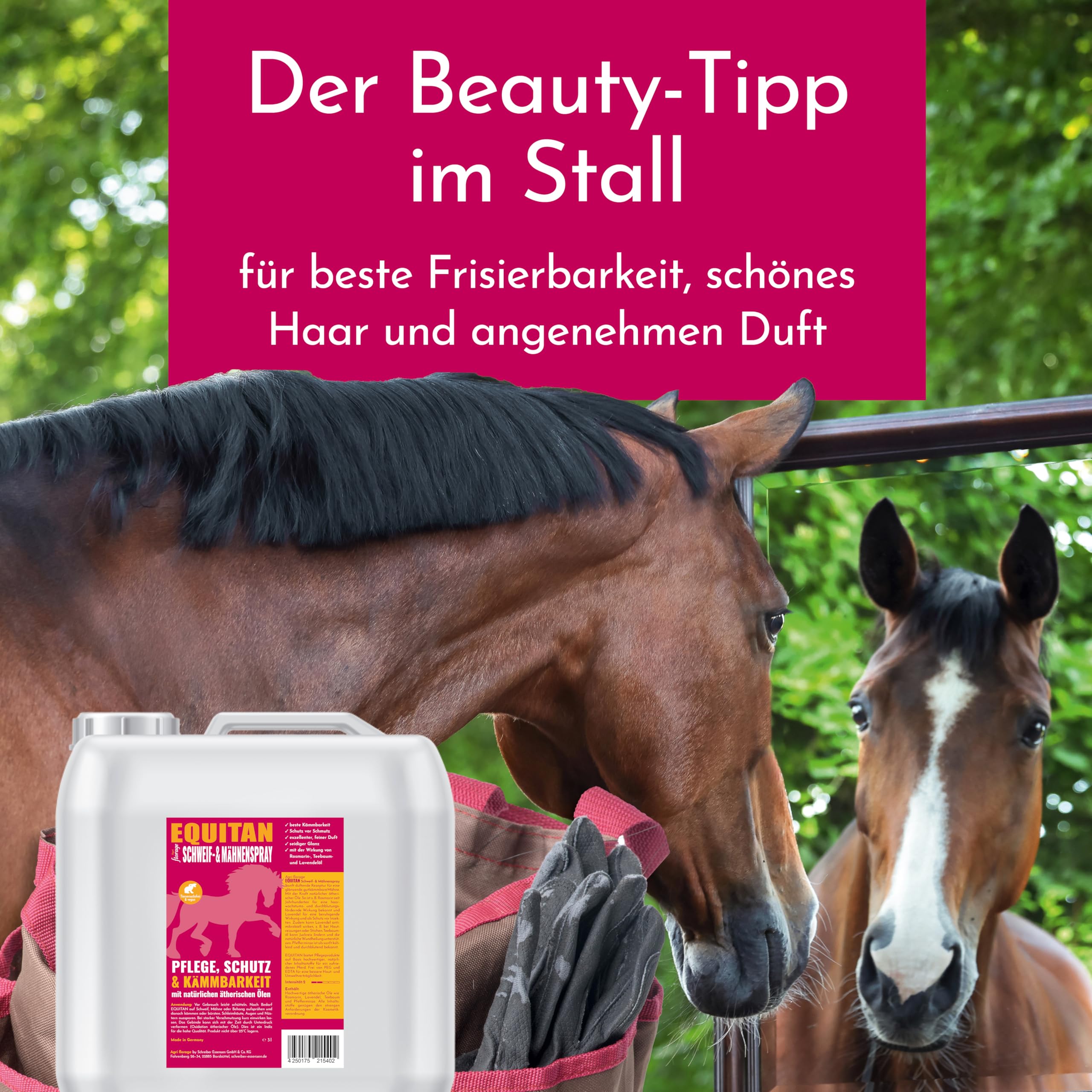 EQUITAN Spray pour queue et crinière pour chevaux, pour entretien et démêlage, avec huiles essentielles, sans PEG ni EDTA, végétalien, 3 l