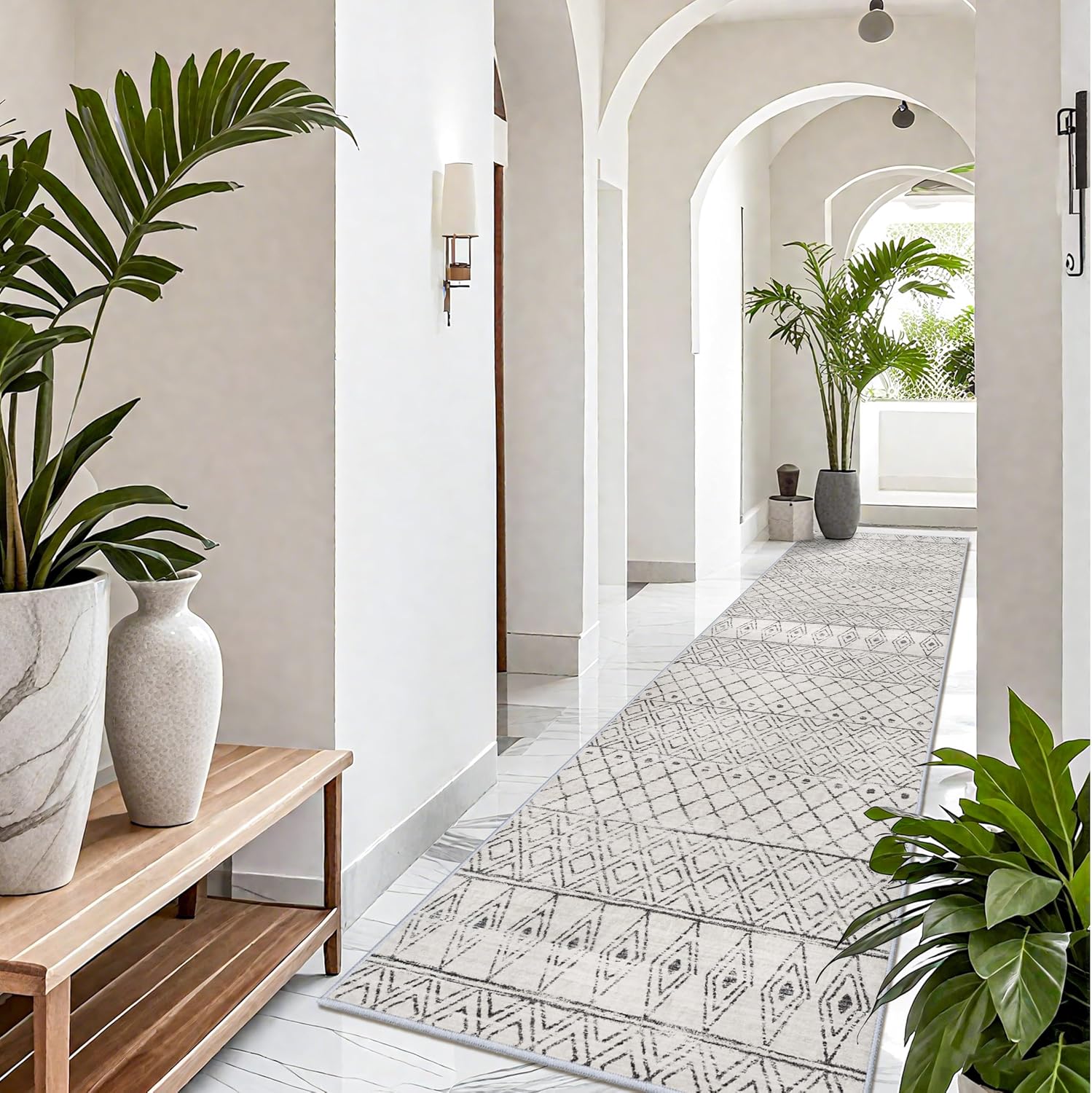 Washable 4x12 Rug for Hallway: Extra Long Moroccan Non Slip Rug Grey image 3