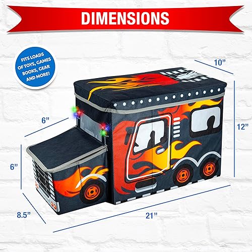 Miniatura 4 de KAP Caja de juguetes para niños, tamaño junior, baúl de juguete interactivo con luz LED, contenedor de almacenamiento decorativo para camiones de