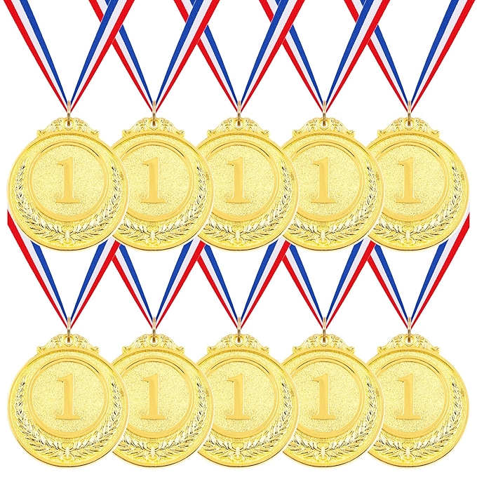 Swpeet 奥林匹克风格儿童奖牌，包含金银铜奖牌和丝带