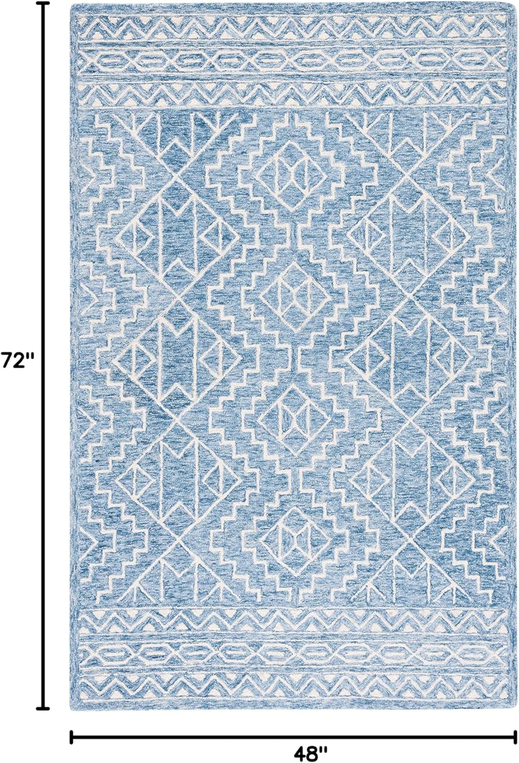 SAFAVIEH Metro Collection Accent Rug - 4' x 6', Blue & Ivory, Handmade Moroccan Boho Wool, Ideal for High Traffic Areas in Entryway, Living Room, Bedroom (MET458M)