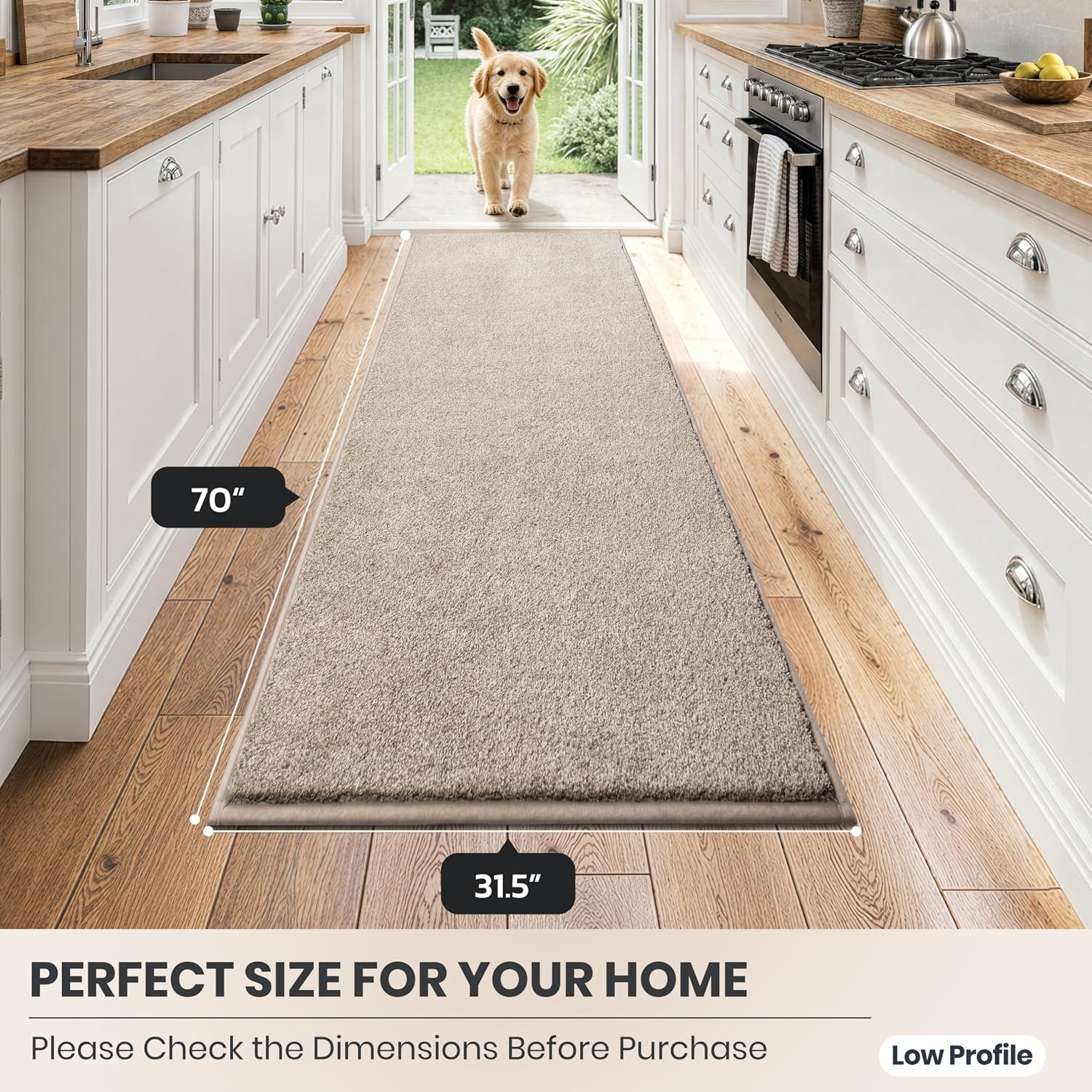 PURRUGS Dirt Trapping Door Mat 31.5" x 70", Non-Slip Machine Washable Entryway Rug, Dog Doormat, Indoor Front Door Mat, Super Absorbent Entry Rug for Muddy Shoes & Paws, Taupe