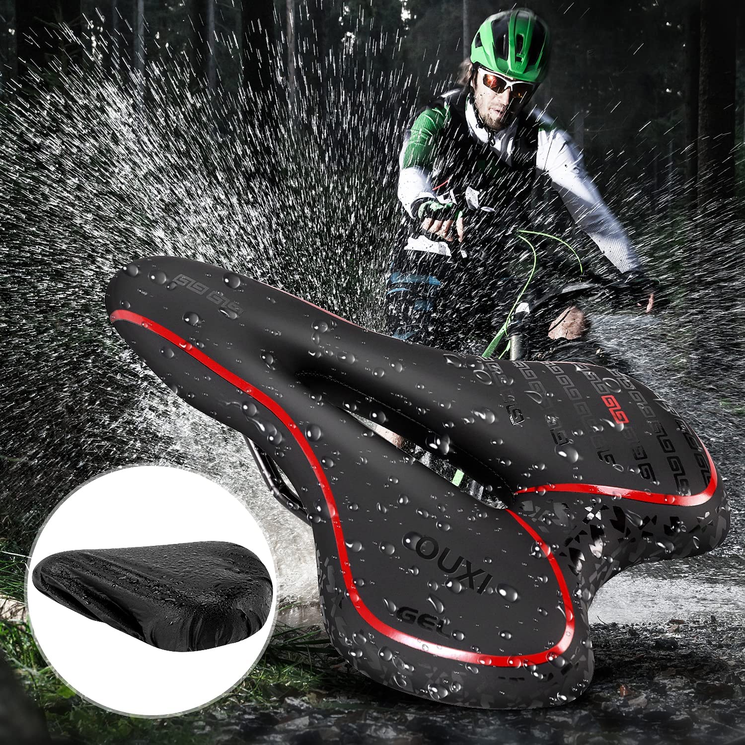 OUXI Sella per Bici Mountain in Gel Sella MTB, Sellino per Bicicletta, Sedile Bicicletta Comoda Ergonomico Impermeabile e Traspirante per Mountain Bike Uomini Donne