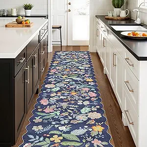 Washable 2'6x12 Hallway Runner Rug: Entryway Non Slip Floral Rug Farmhouse Soft Stain Resistant Carpet for Kitchen Bathroom Bedroom Low Pile Pet Friendly Floor Mat for Living Room(2'6x12/Purple)