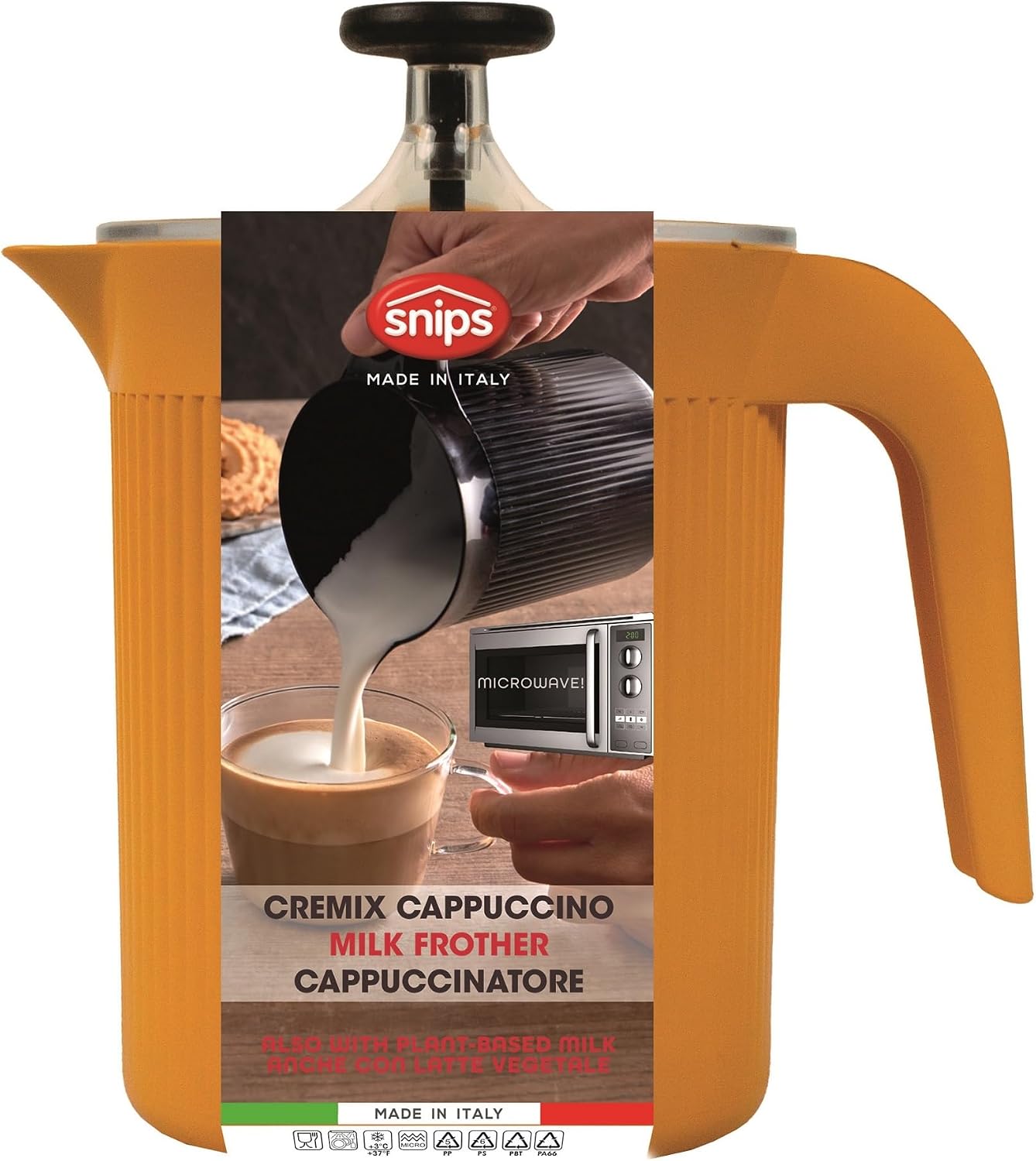 Snips, Cremix, Milk Frother, Manual Milk Frother for Cappuccino, Manual Milk Foam Maker, Cream Color, 0.50 L, 10 x 14.5 x 15.3 cm, Made in Italy