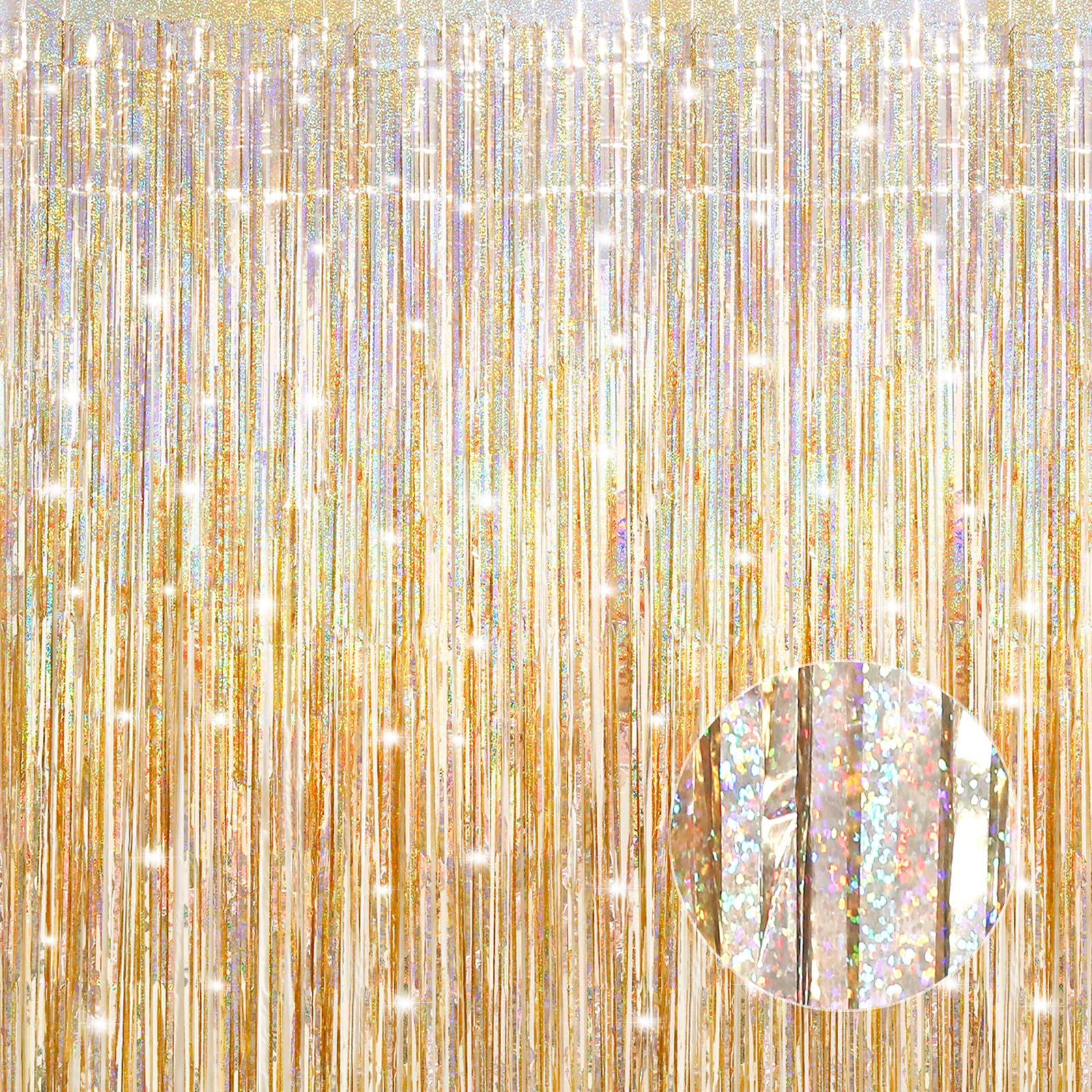3 Pack 3.3 x 9.9 ft Holographic Champagne Gold Streamers Party Decorations