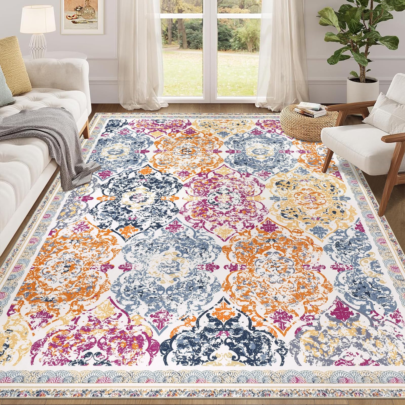 Enyhom Klassisch Teppich, Flauschig Weich Langer Läufer, Waschbar Kurzflor Küchenläufer, Hochwertig Schlafzimmer Bettvorleger für Flur Waschküche Eingang Wohnzimmer