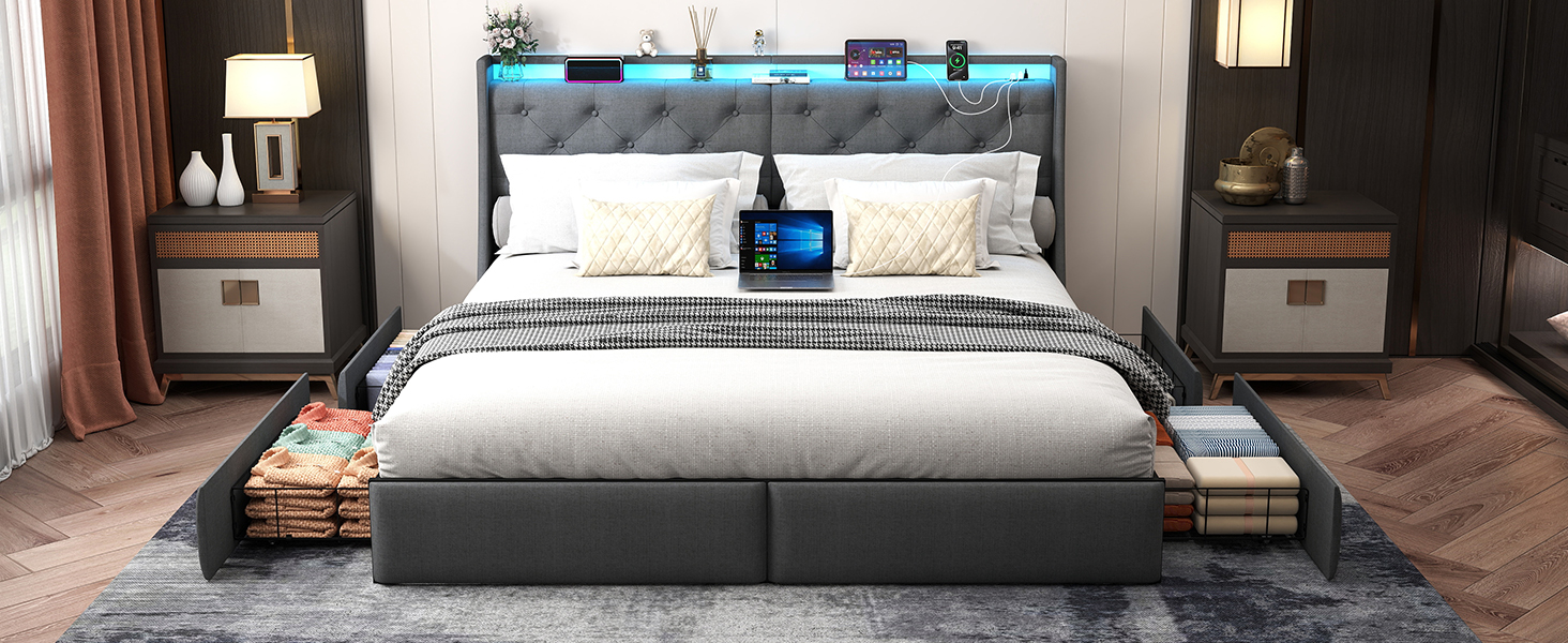 order_b229g83pWhDuDsxq2zio35 専用 Amazon.com: King Size Platform Bed Frame with 4 Storage