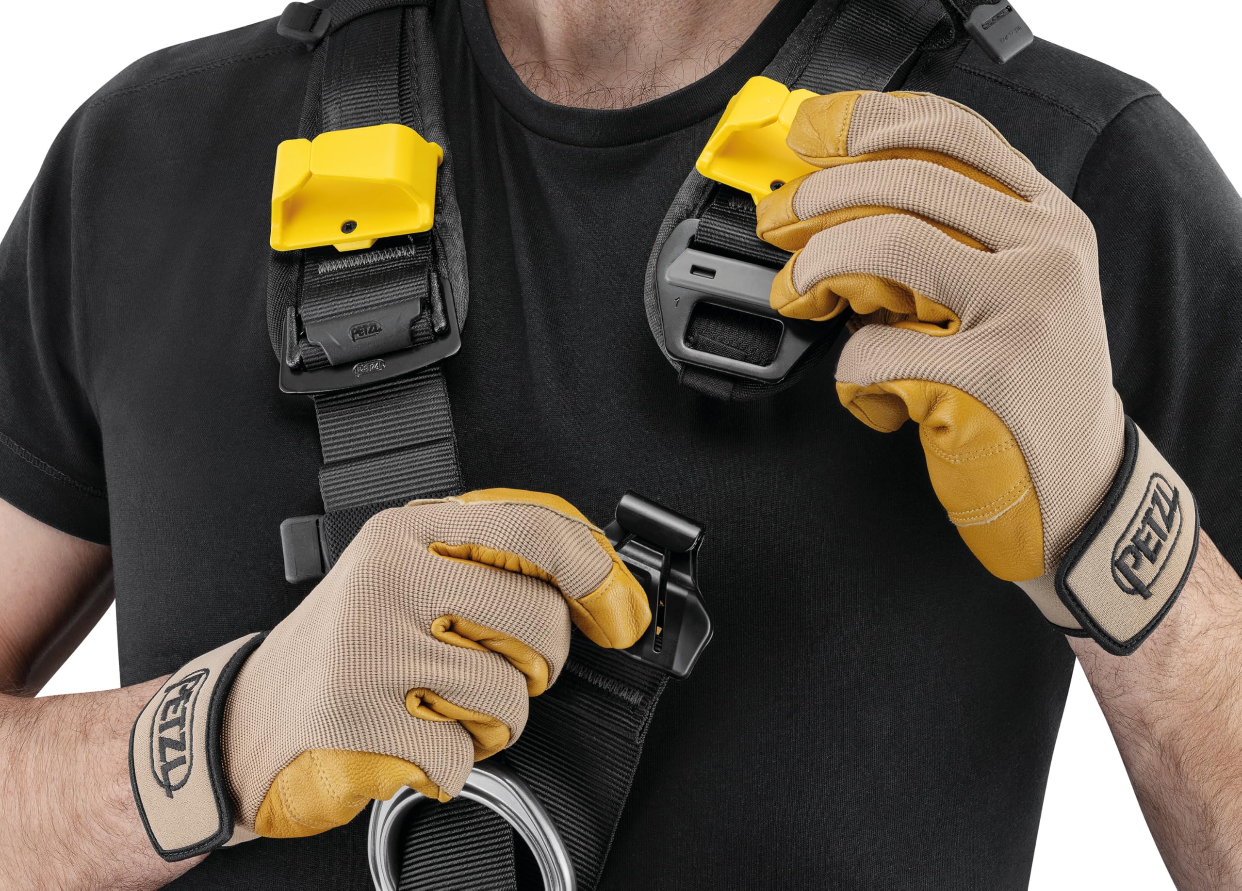 PETZL ASTRO - Imbracatura di accesso a corda, nero/giallo, nylon/poliestere/alluminio/acciaio, versione internazionale