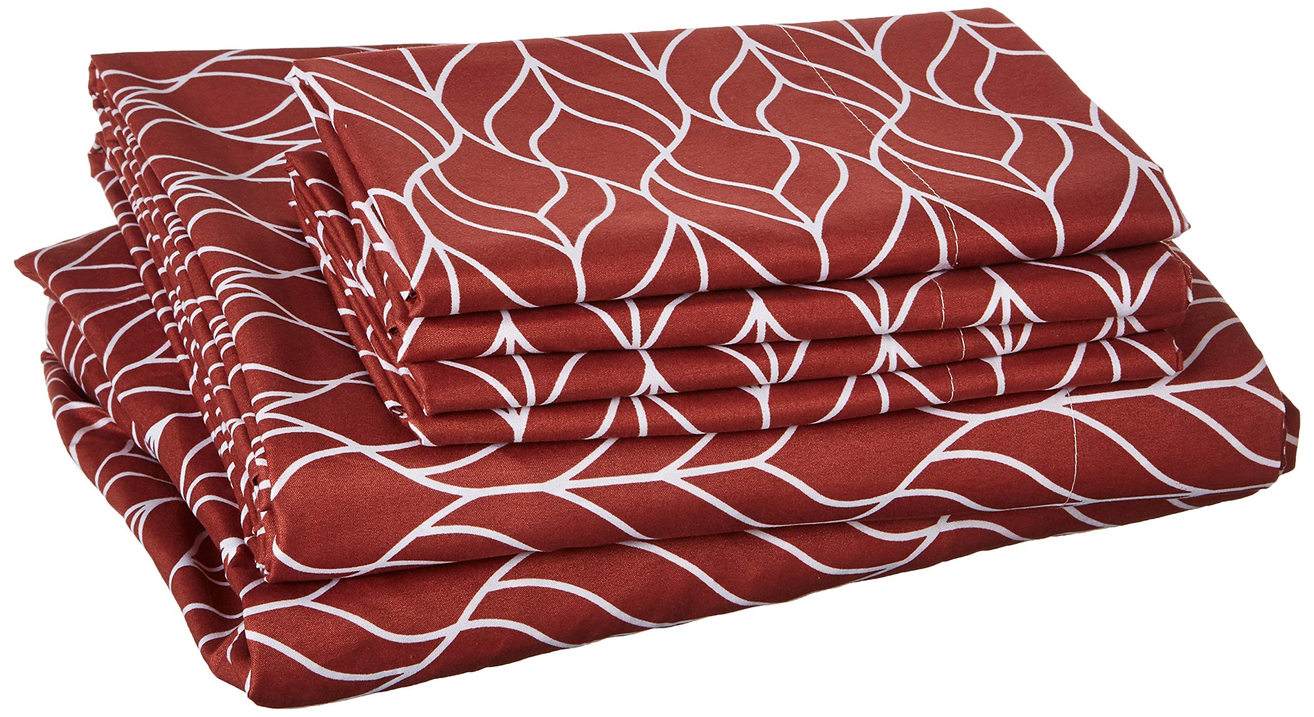 Chic Home FallenLeaf 6 Piece Set Super Soft Two-Tone Geometric Leaf Pattern Print Deep Pocket Design – Includes Flat & Fitted Sheets and Bonus Pillowcases Red, King, Brick