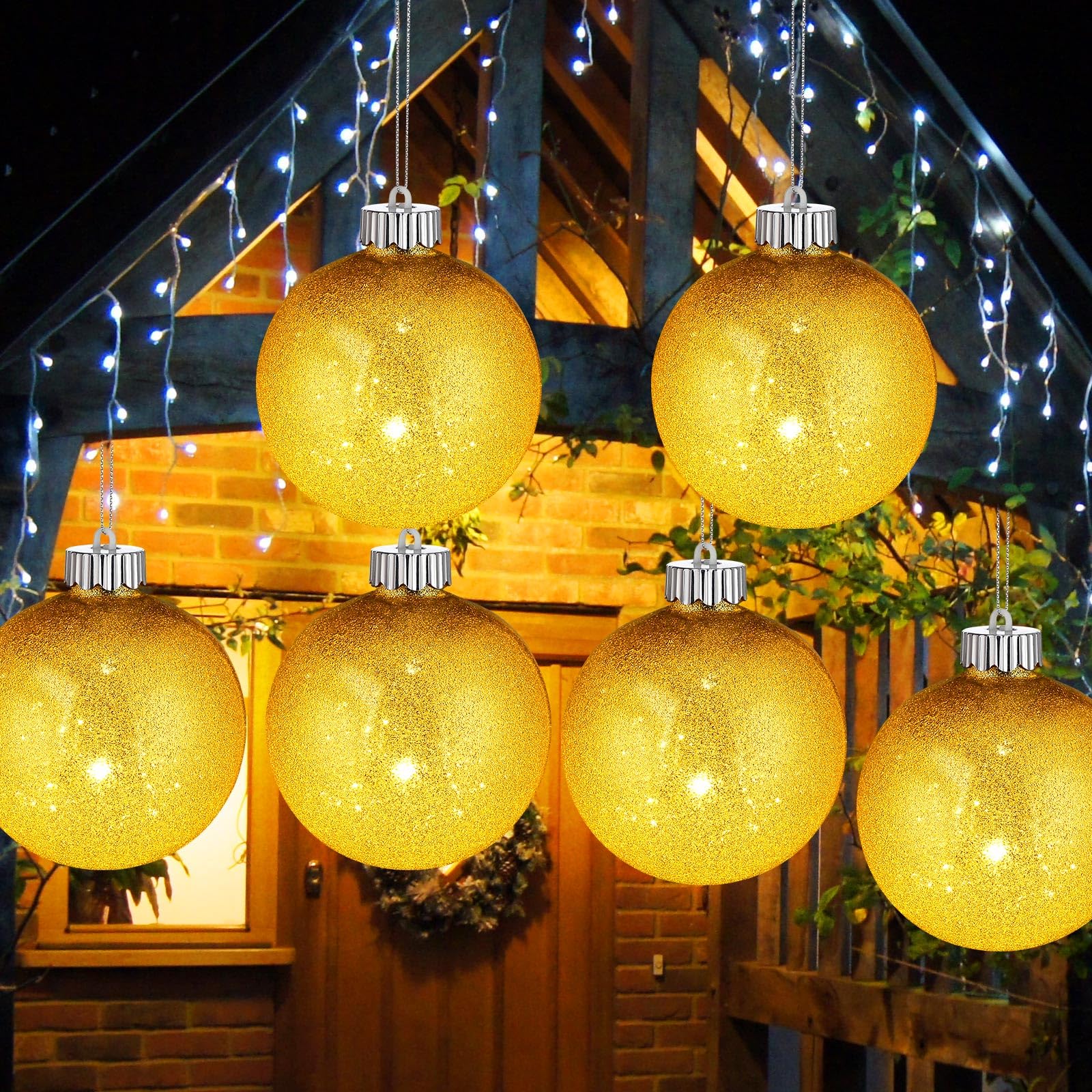 Libima 6 Pcs LED Lighted Christmas Ball Ornament Lights Outdoor
