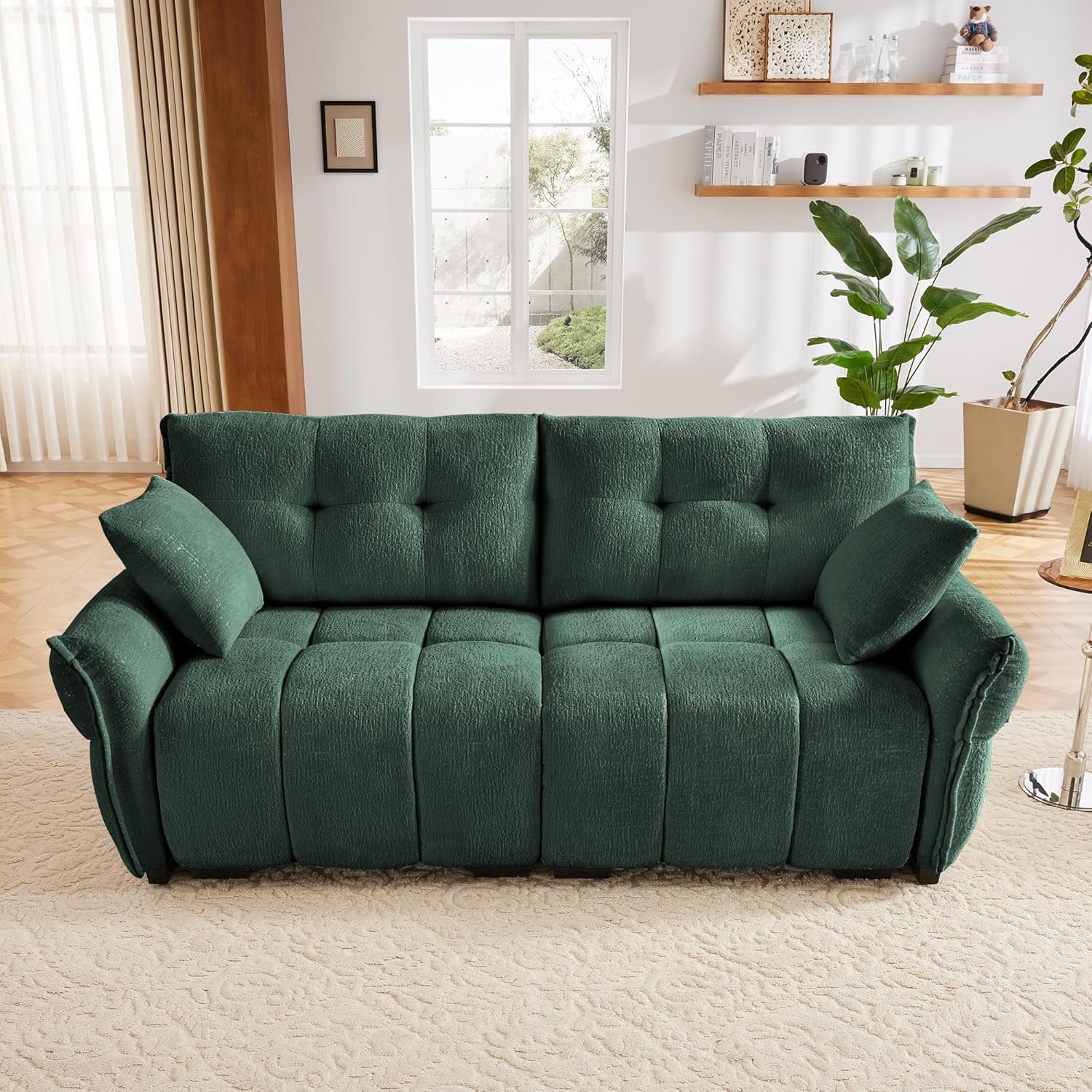 ERYE 78.7" Oversized Loveseat Sofa Comfy Chenille Upholstered Tufted Sofa Couch with High-Resilience Foam Cushion and 2 Lumbar Pillows Support, 2-Seater Lounge Sofas for Living Room Bedroom Apartment