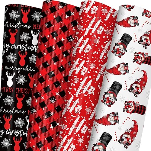 ZINTBIAL Divertido papel de regalo de Navidad para niños y adultos, envoltura de regalo de Navidad con diseños de muñeco de nieve a cuadros