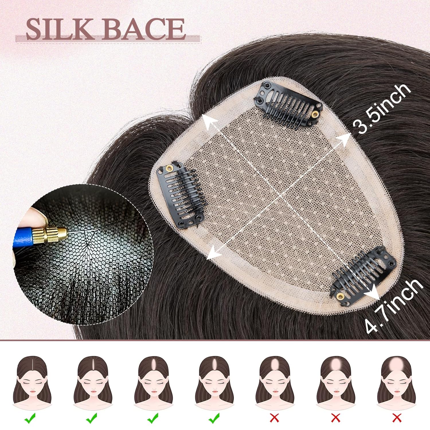 Hair Toppers for Women Real Human Hair Toppers Hairpieces for Women No Bangs Adds Volume 10 Inch 1B Natural Black