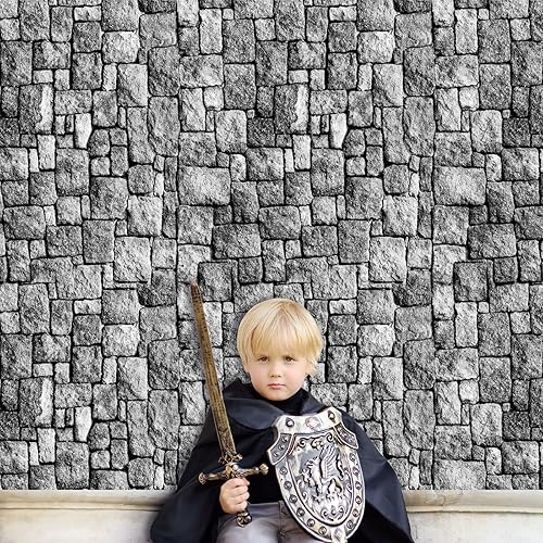 Miniatura 9 de Manteles de pared con temática medieval, suministros desechables de plástico con piedra de ladrillo, fundas de mesa de pared de ladrillo para