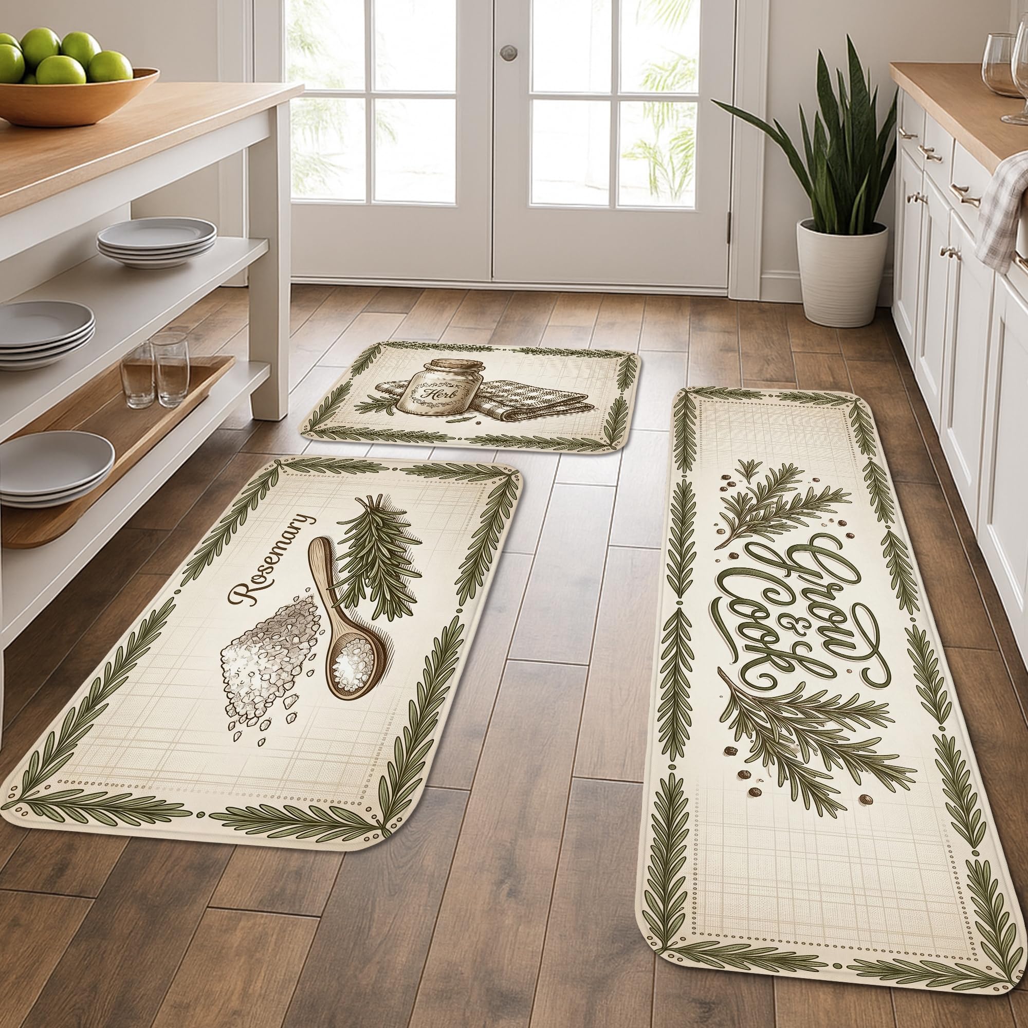Alfombrillas de cocina para fregadero y alfombras para zona de lavandería con hojas botánicas
