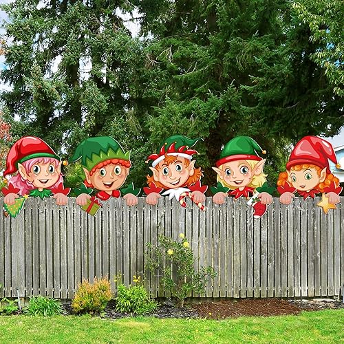 Vista 29 de Barydat 5 piezas de decoración de valla de Navidad Peeker para decoración de jardín y patio, decoración al aire libre de Navidad, bonito letrero