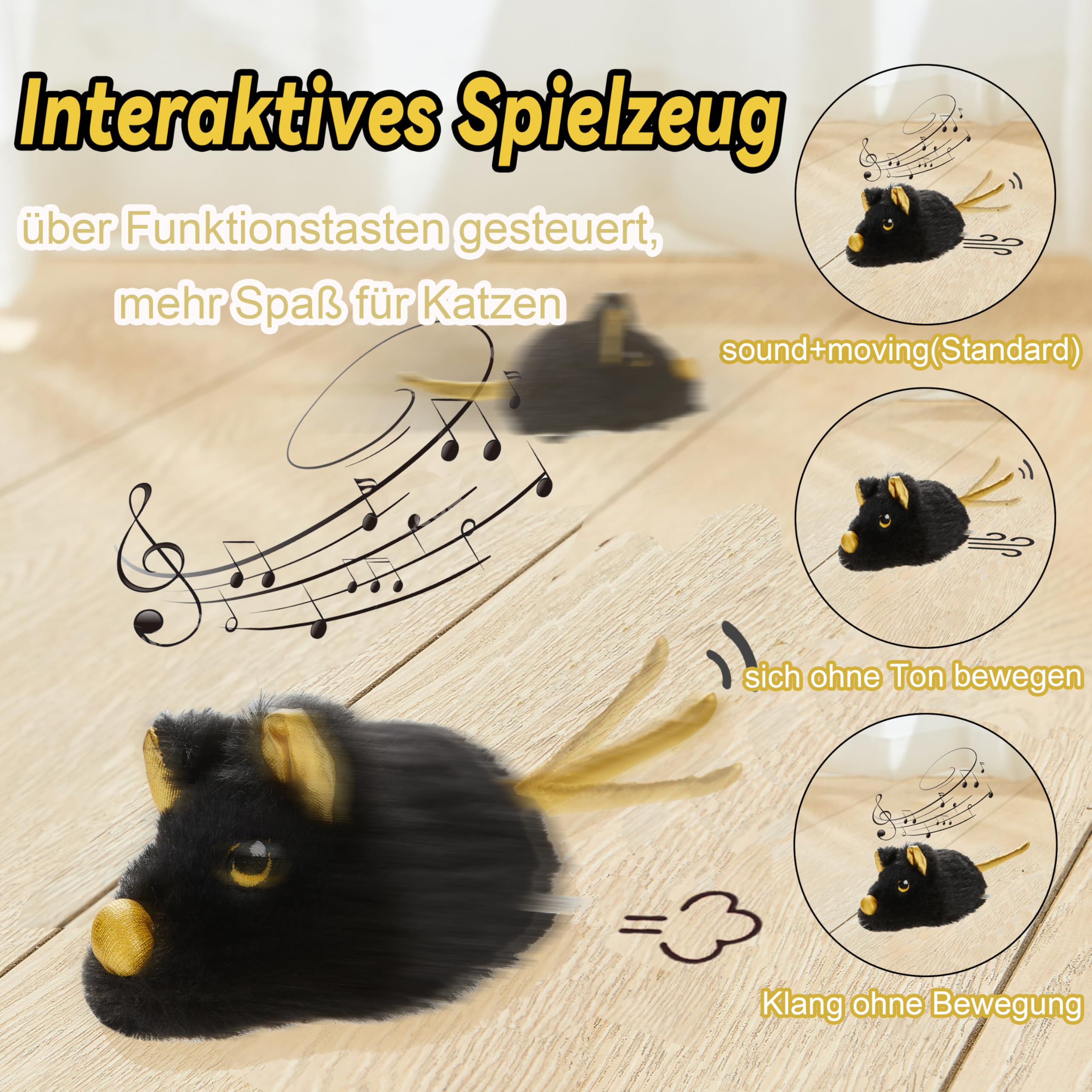 Vealind Katzenspielzeug Elektrisch Spielmaus, Katzenspielzeug Mäuse Spielmäuse für Katze mit Umzug USB Wiederaufladbar Interaktive Spielzeug Maus (Schwarz)