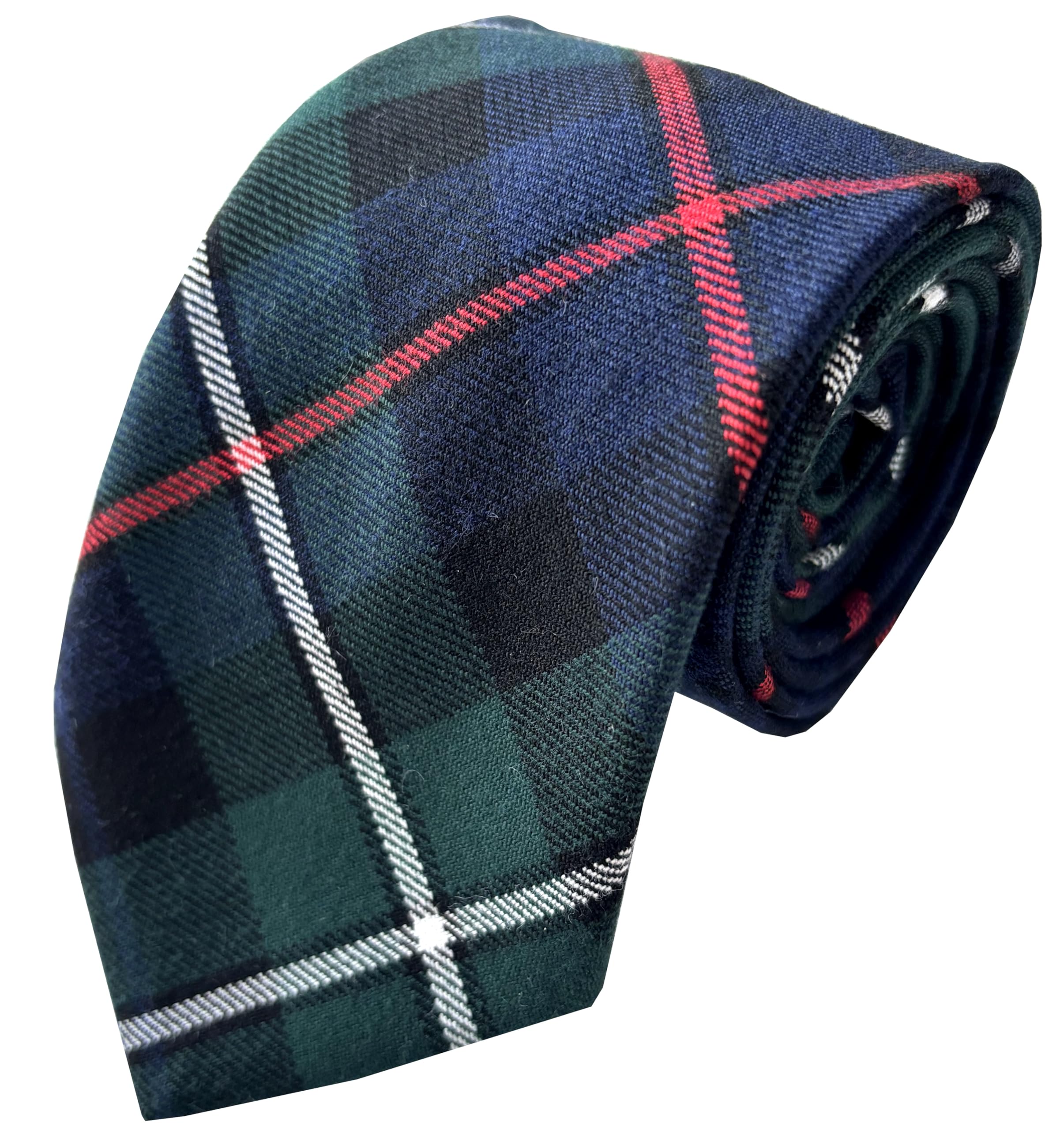 Great British Tie Club Men's Navy Blue, Green, Red, White, Black Mackenzie Scottish Tartan Neck Tie