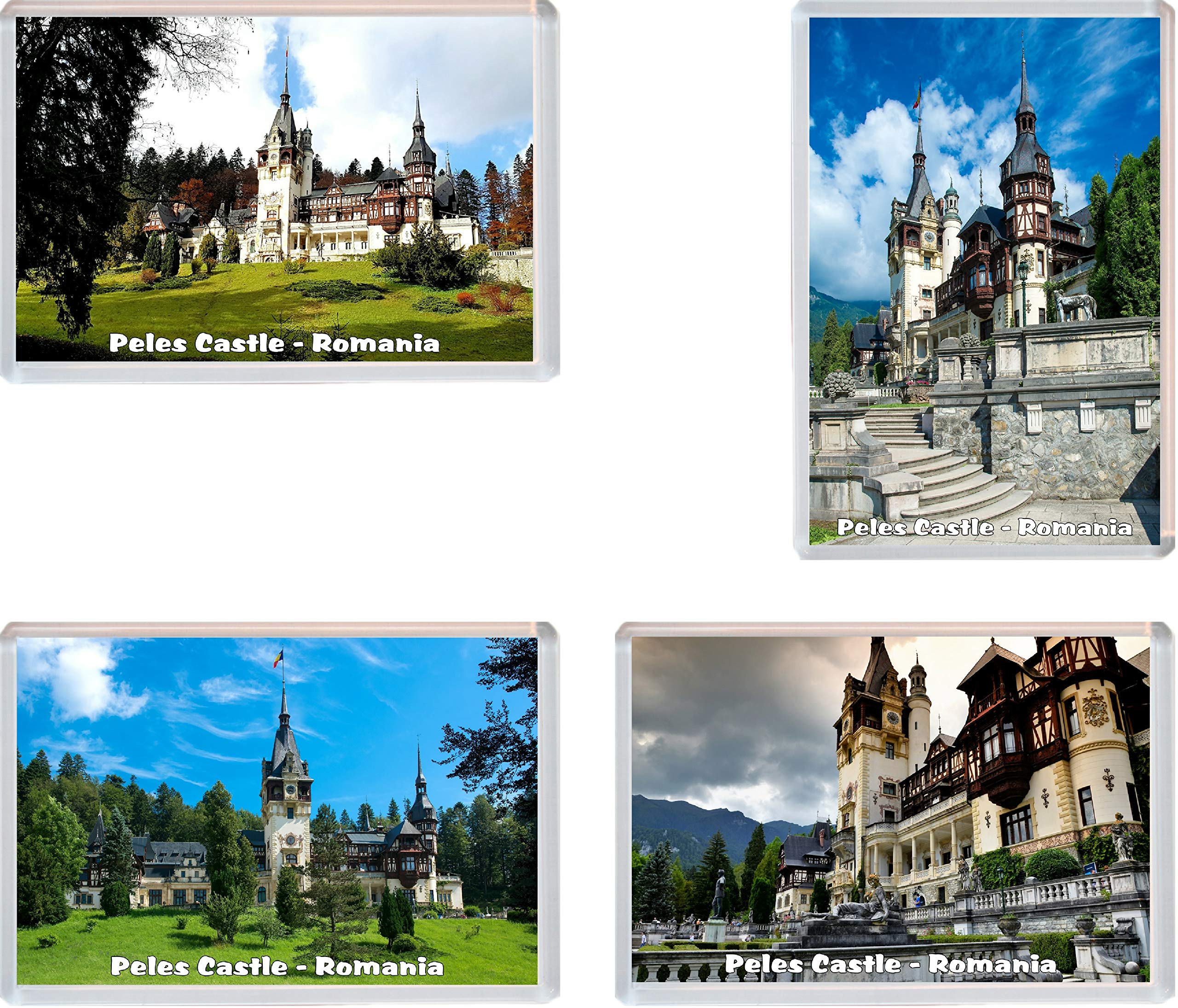 Peles Castle - Romania - 4 PACK - Jumbo Fridge Magnet/Magnets