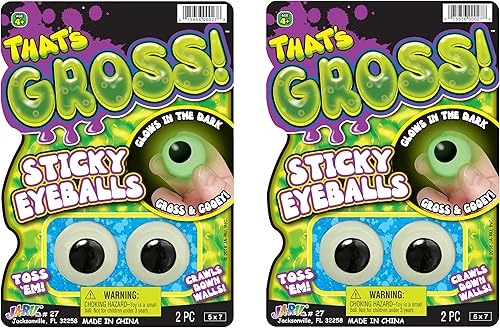 JA-RU Los globos oculares pegajosos que brillan en la oscuridad (2 paquetes de 2) Juguete para arañas de ventana luminoso y blando para