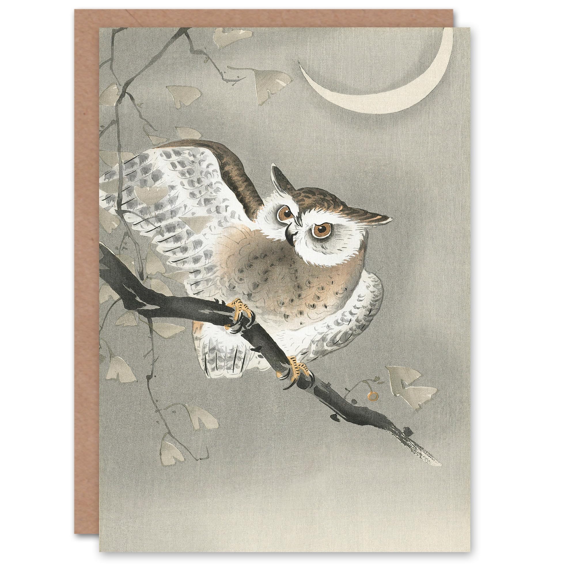 Artery8 Ohara Koson Art Card Long Eared Owl And Moon Ukiyo-e